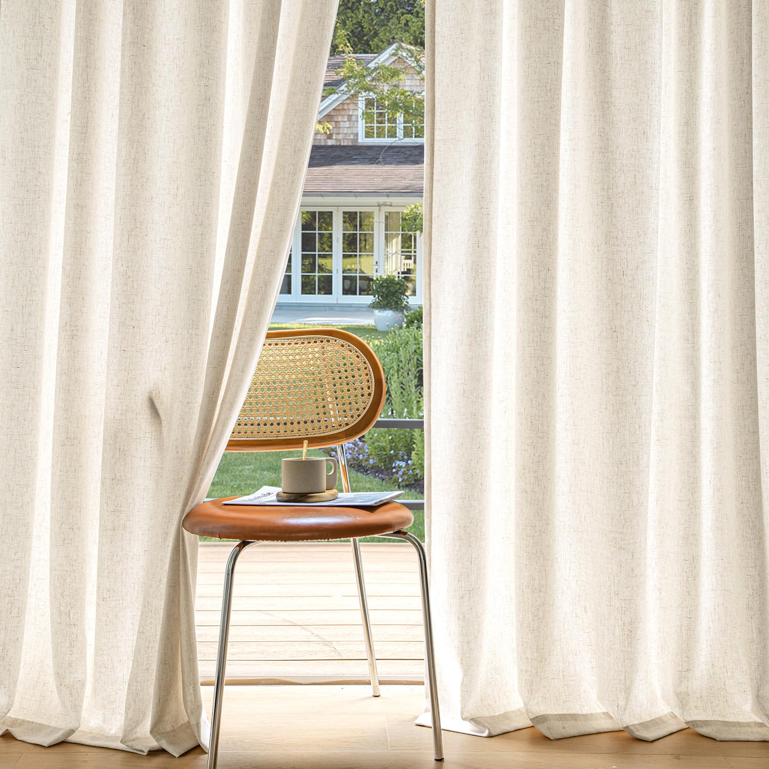 MIULEE Non-See-Through Privacy Linen Curtains 2 Panels, Light Filtering Window Curtains Farnhouse Textured Back Tab Semi Sheer Drapes for Bedroom Living Room, 52 x 84 Inches Long, Linen