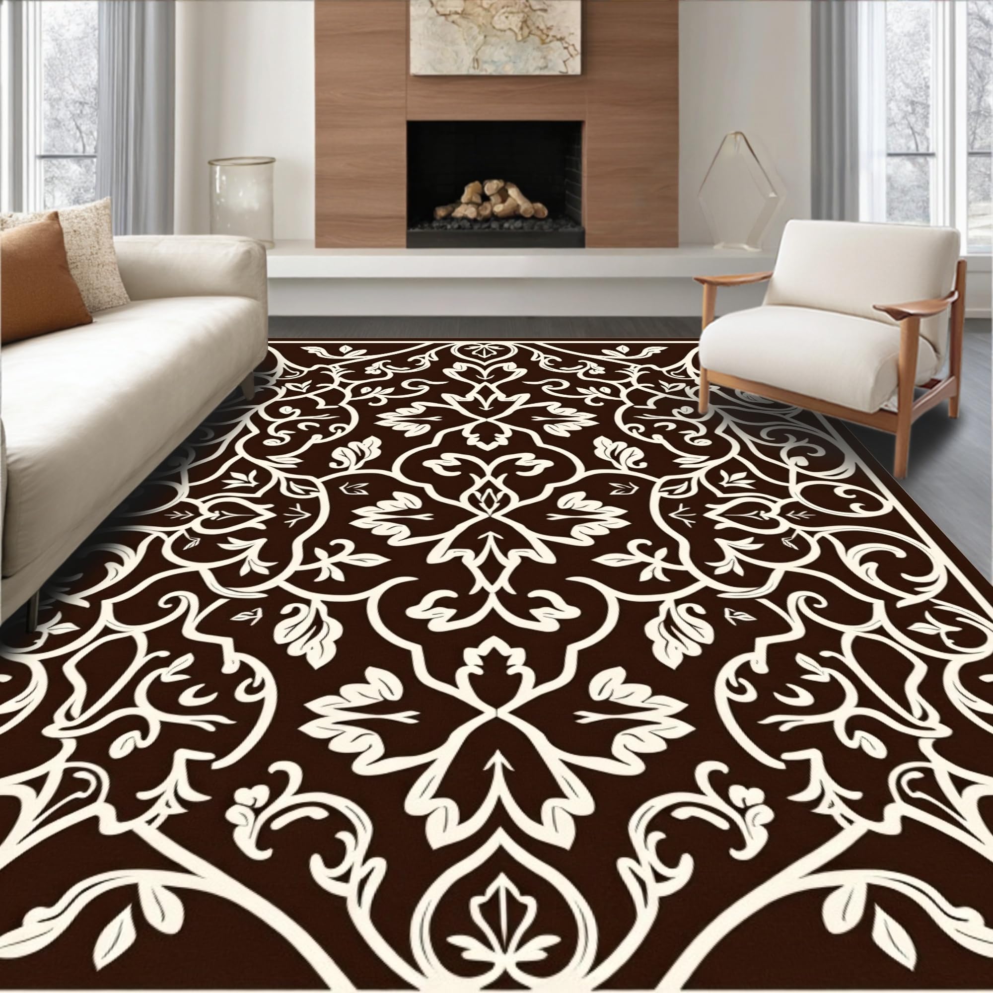 Gold 5x7 Flatwoven Area Rug, Crest Wave Design, Washable for Living Room Bedroom