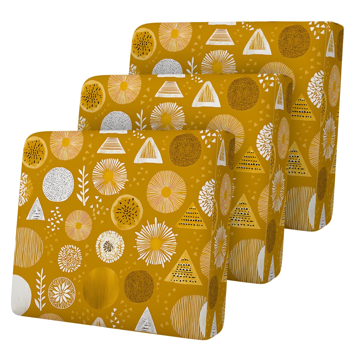 Geometric Pattern Couch Cushion Cover, Abstract Circle Triangle Design Sofa Cushion Slipcover, Stretch Furniture Protector, Soft Removable Washable Seat Cover for Sofa,3PCs