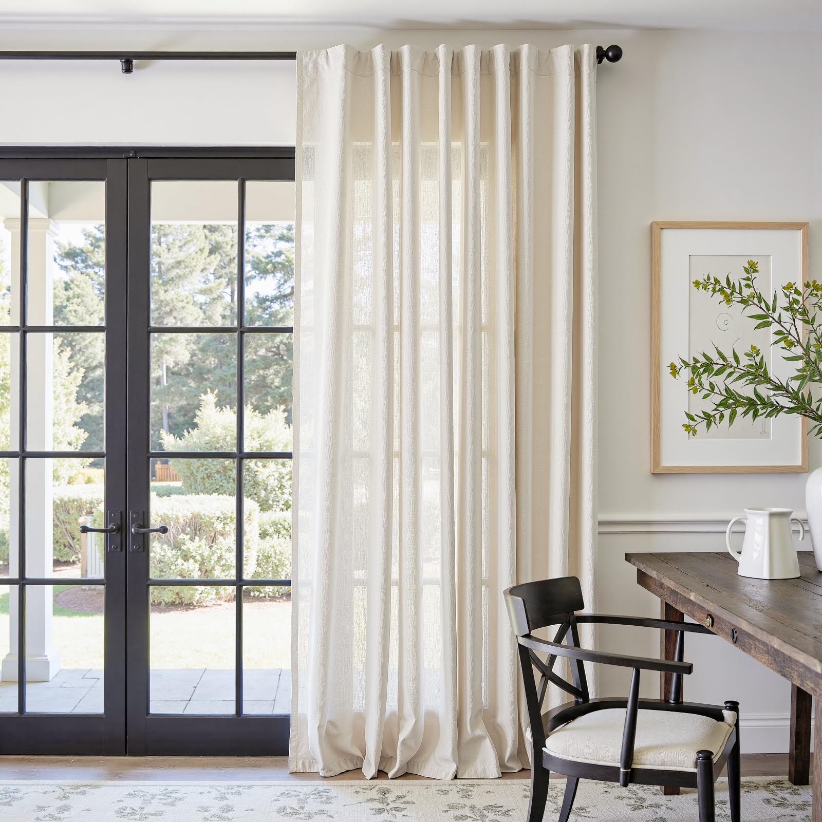 Linen Curtains for Living Room Bedroom 84 Inches Long Thick Linen Textured Beige Curtains Light Filtering Natural Semi Sheer Farmhouse Window Drapes, Country Rustic Drapes 2 Panels Back Tab/Rod Pocket