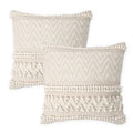 REDEARTH Handmade Boho Throw Pillow Covers - Bohemian Chic Farmhouse Style - Accent Woven Indoor and Outdoor Pillow Cushion Cases for Couch - Bed - Chair - Sofa - Benches – Set of 2-18"x18" - Taupe