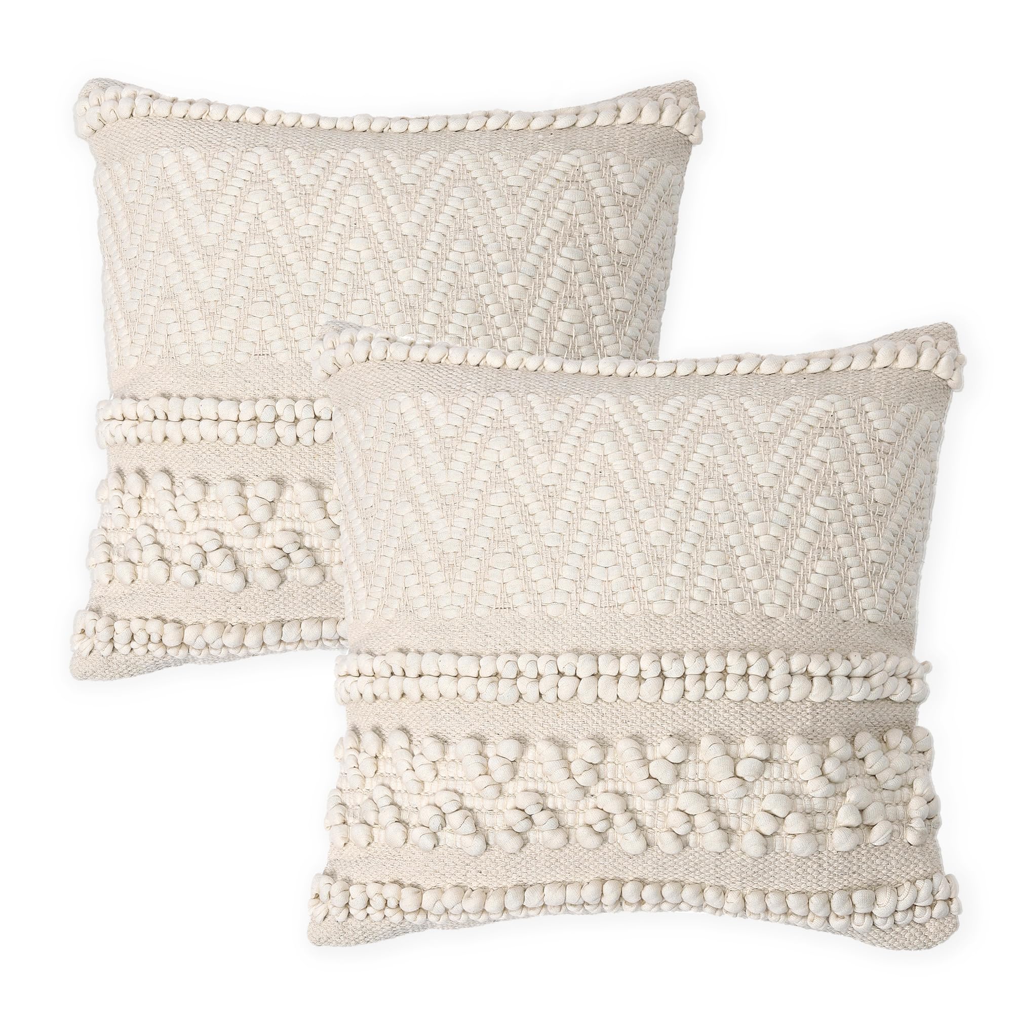 REDEARTH Handmade Boho Throw Pillow Covers - Bohemian Chic Farmhouse Style - Accent Woven Indoor and Outdoor Pillow Cushion Cases for Couch - Bed - Chair - Sofa - Benches – Set of 2-18"x18" - Taupe