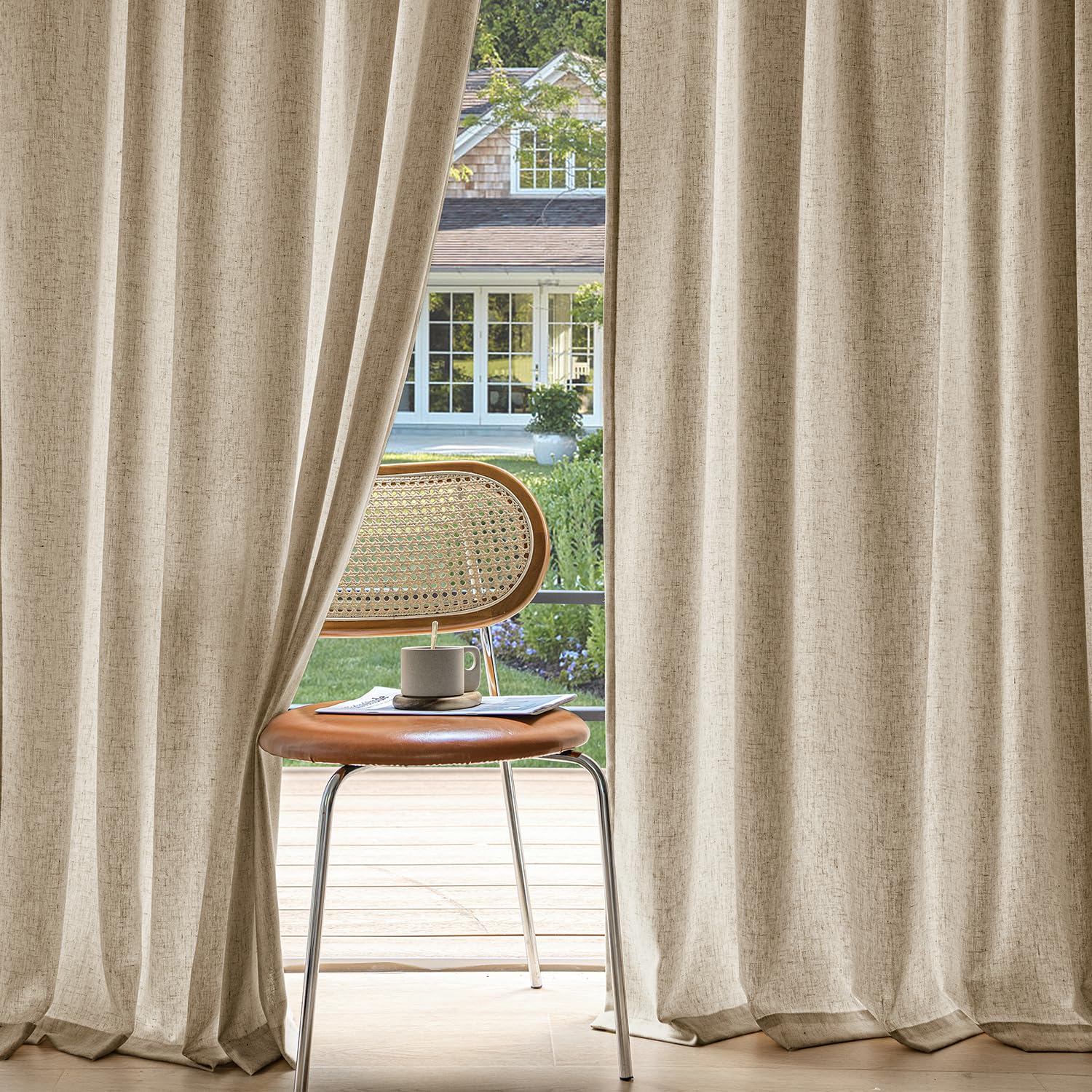 MIULEE Non-See-Through Privacy Linen Curtains 2 Panels, Light Filtering Window Curtains Farnhouse Textured Back Tab Semi Sheer Drapes for Bedroom Living Room, 52 x 84 Inches Long, Linen