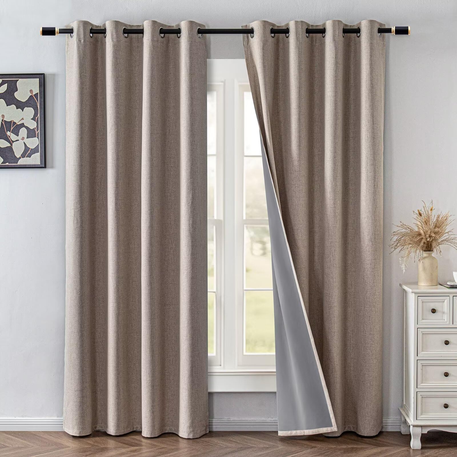IGEMAEVE Cream Curtains 108 Inch Length 2 Panels Set, Light Filtering Curtains for Living Room 108 Inch Long, Grommet Energy Saving Semi Sheer Drapes for Bedroom Window(W52 x L108)