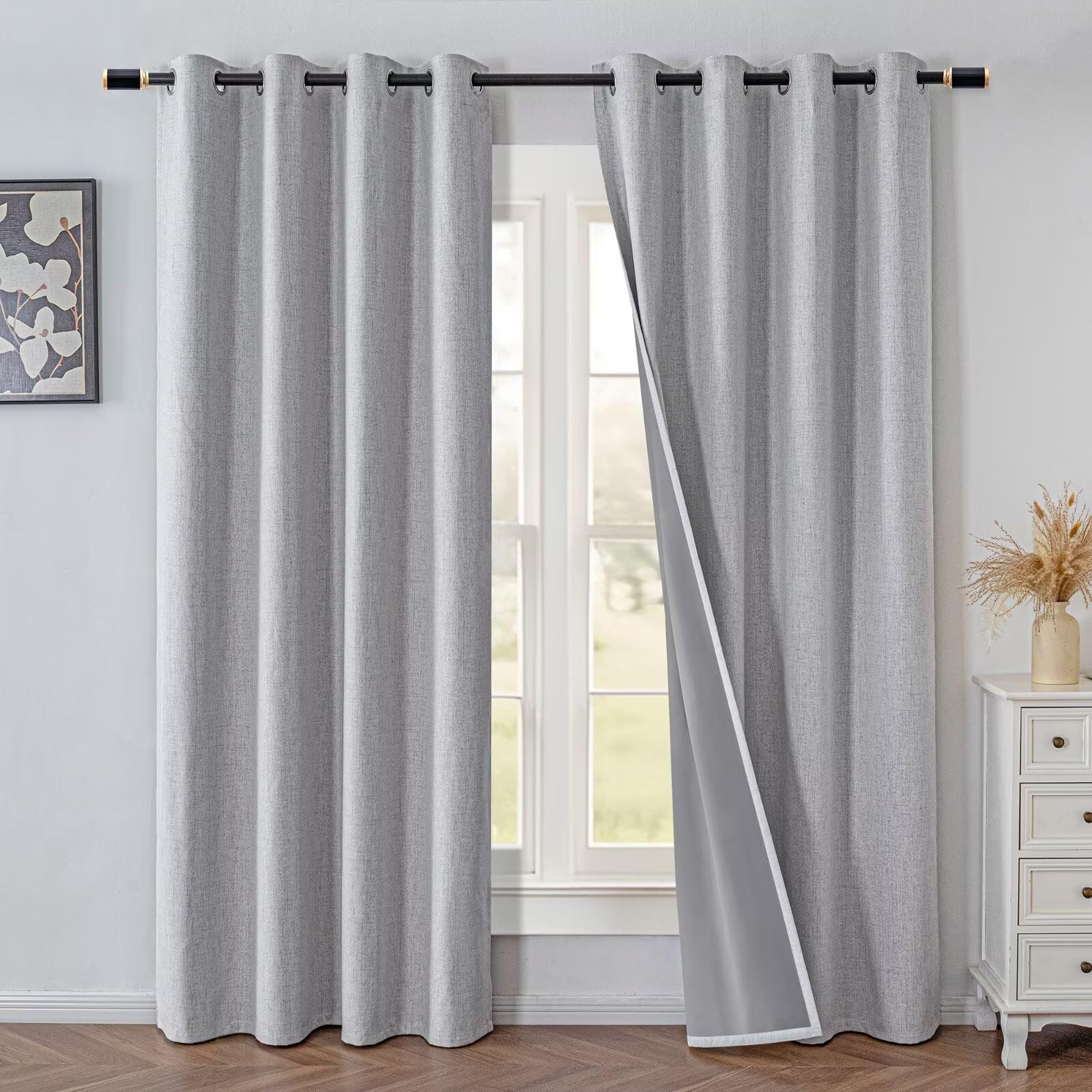 IGEMAEVE Cream Curtains 108 Inch Length 2 Panels Set, Light Filtering Curtains for Living Room 108 Inch Long, Grommet Energy Saving Semi Sheer Drapes for Bedroom Window(W52 x L108)