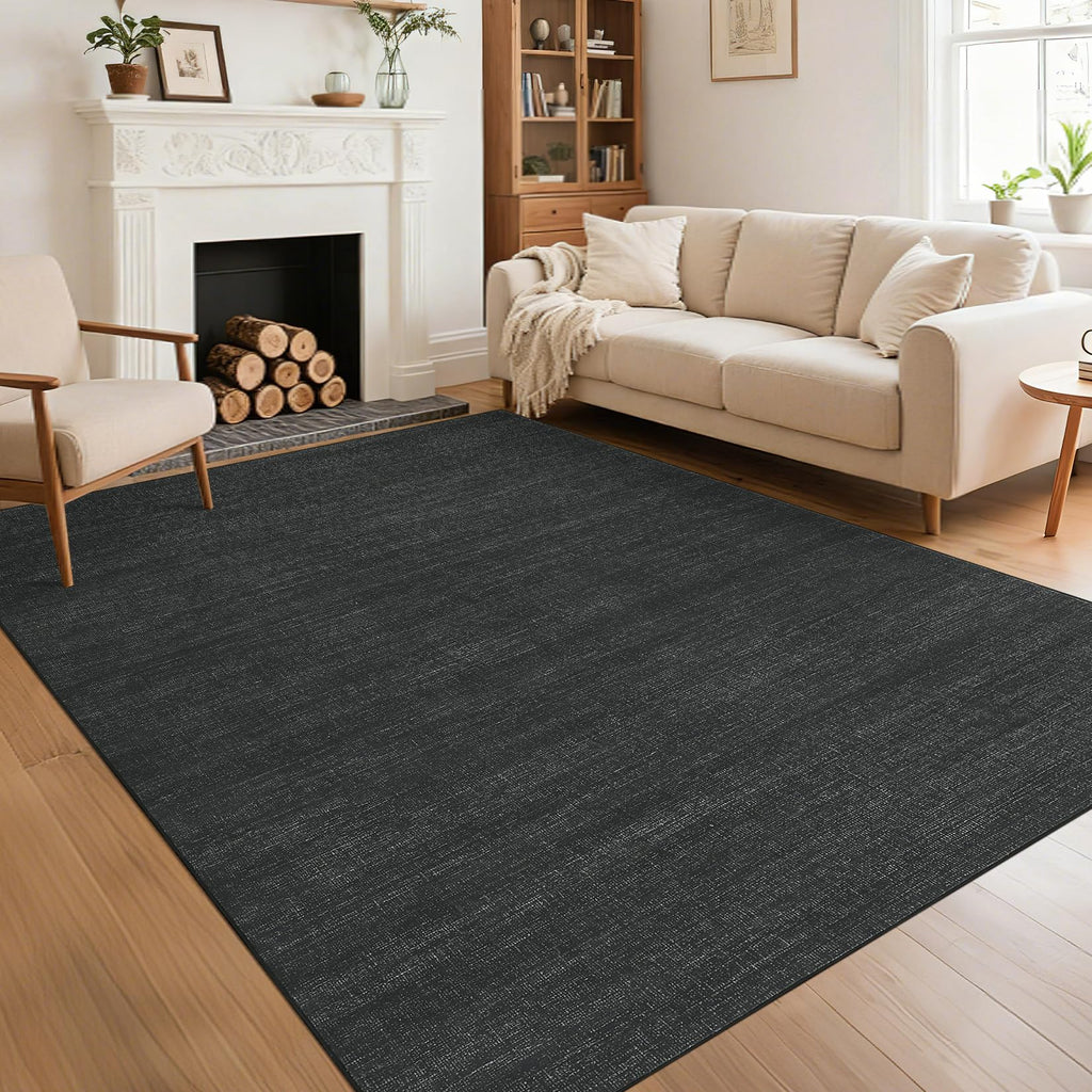 COZYLOOM 8x10 Rugs for Living Room Machine Washable Rug with Non Slip Backing Solid Color Print Rug Satin Resistant Low Pile Contemporary Carpet Non Shedding Throw Mats for Bedroom Nursery, Camel