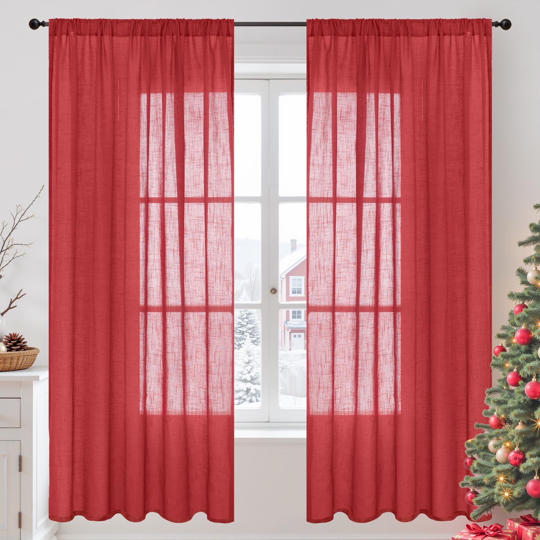 BGment 80 Inches Long Natural Linen Curtains 2 Panels Set - Burlap Light Filtering Window Drapes with Rod Pocket Semi Sheer for Farmhouse Bedroom Decor Rustic, 52 Inch Wide Each Panel