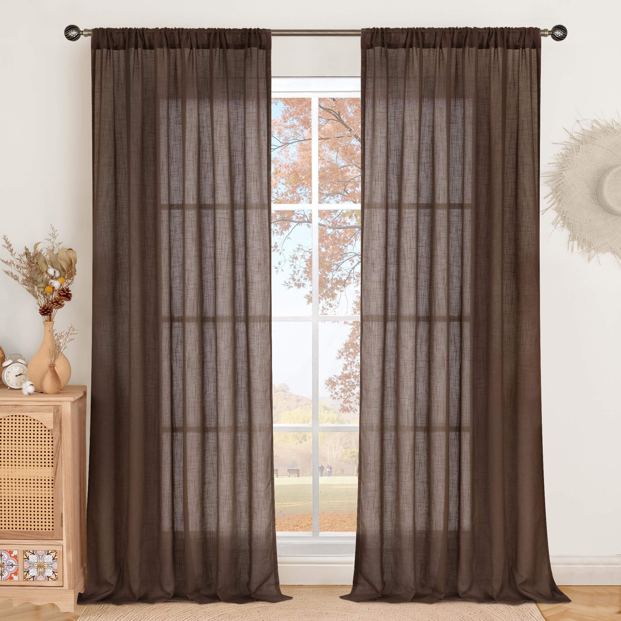 BGment 80 Inches Long Natural Linen Curtains 2 Panels Set - Burlap Light Filtering Window Drapes with Rod Pocket Semi Sheer for Farmhouse Bedroom Decor Rustic, 52 Inch Wide Each Panel