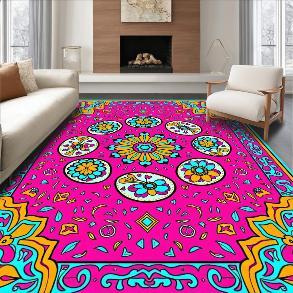 Gold 5x7 Flatwoven Area Rug, Crest Wave Design, Washable for Living Room Bedroom