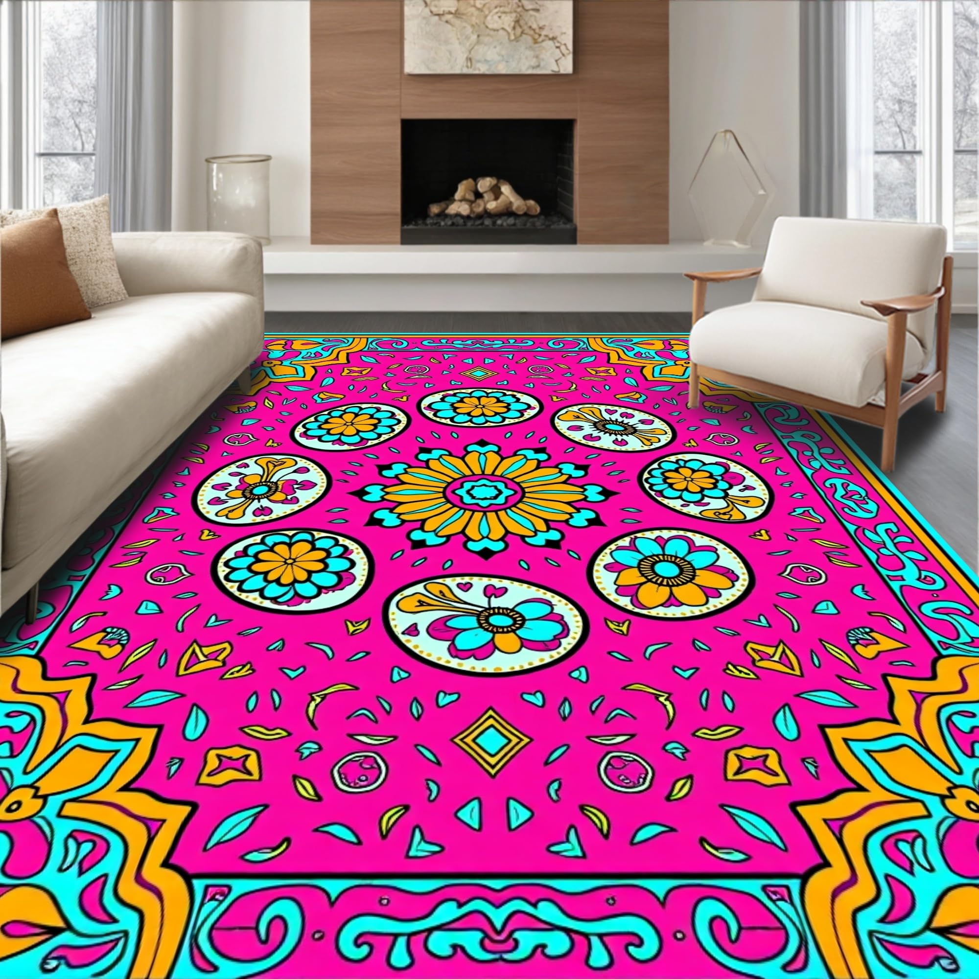 Gold 5x7 Flatwoven Area Rug, Crest Wave Design, Washable for Living Room Bedroom