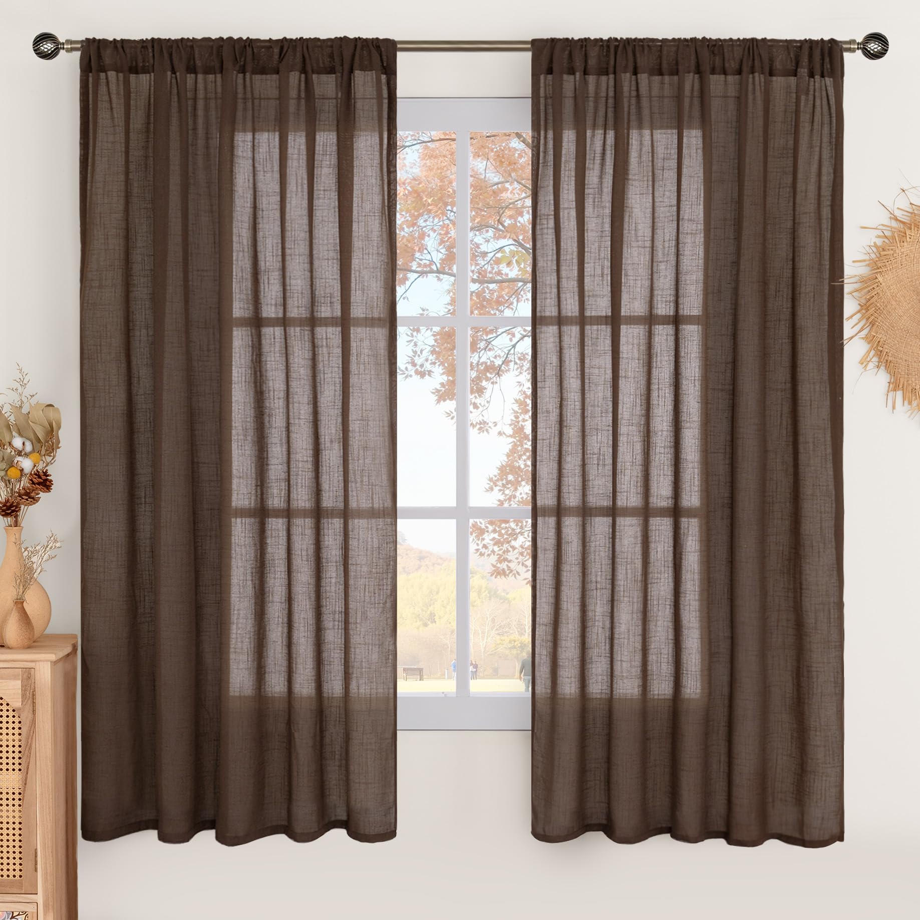 BGment 80 Inches Long Natural Linen Curtains 2 Panels Set - Burlap Light Filtering Window Drapes with Rod Pocket Semi Sheer for Farmhouse Bedroom Decor Rustic, 52 Inch Wide Each Panel