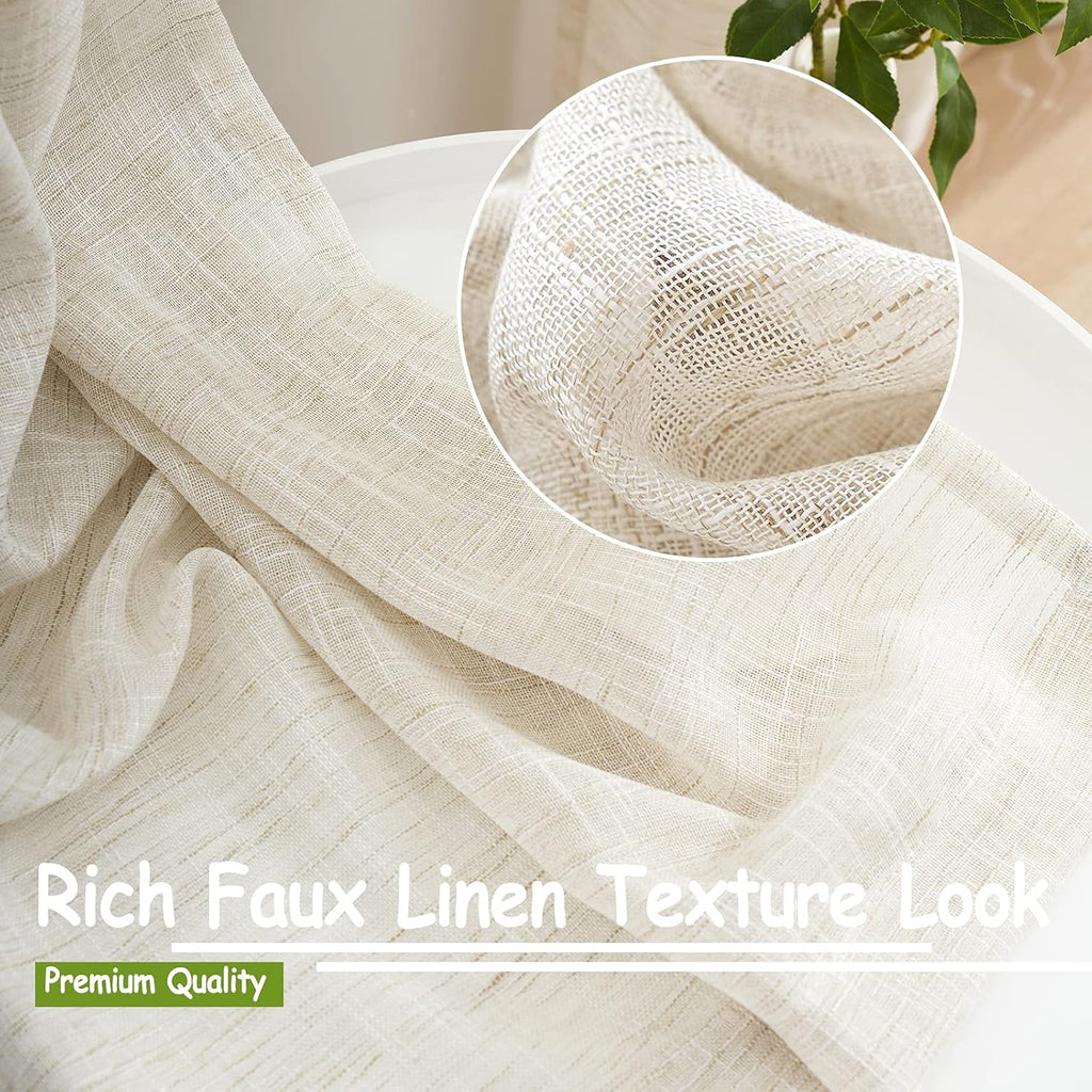 Semi Sheer Curtains for Living Room 95 inch Length Natural Linen Semi Sheer Curtain Drapes for Bedroom Light Filtering Farmhouse Country Rustic Window Curtains 52"w 2 Panels Rod Pocket Beige