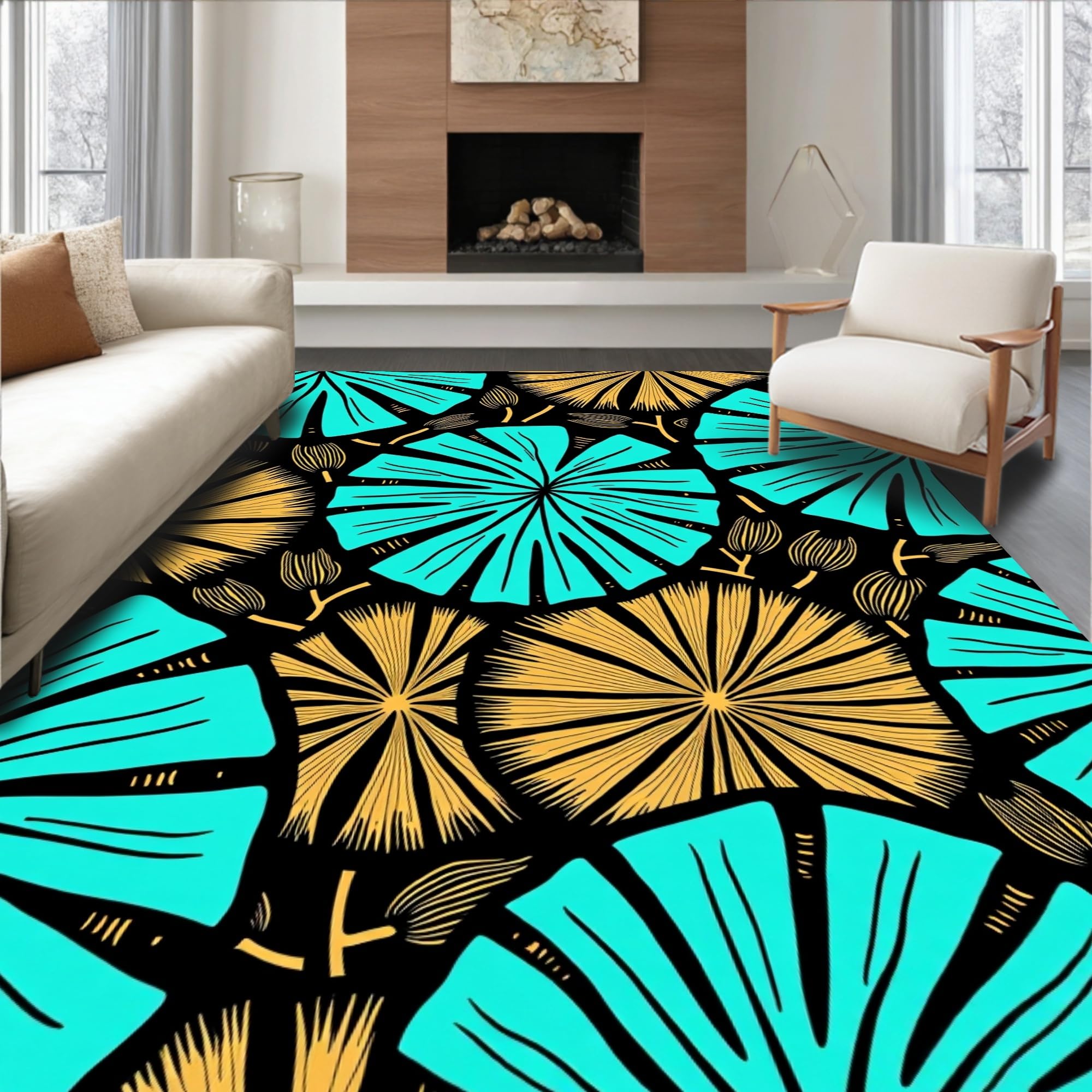 Gold 5x7 Flatwoven Area Rug, Crest Wave Design, Washable for Living Room Bedroom
