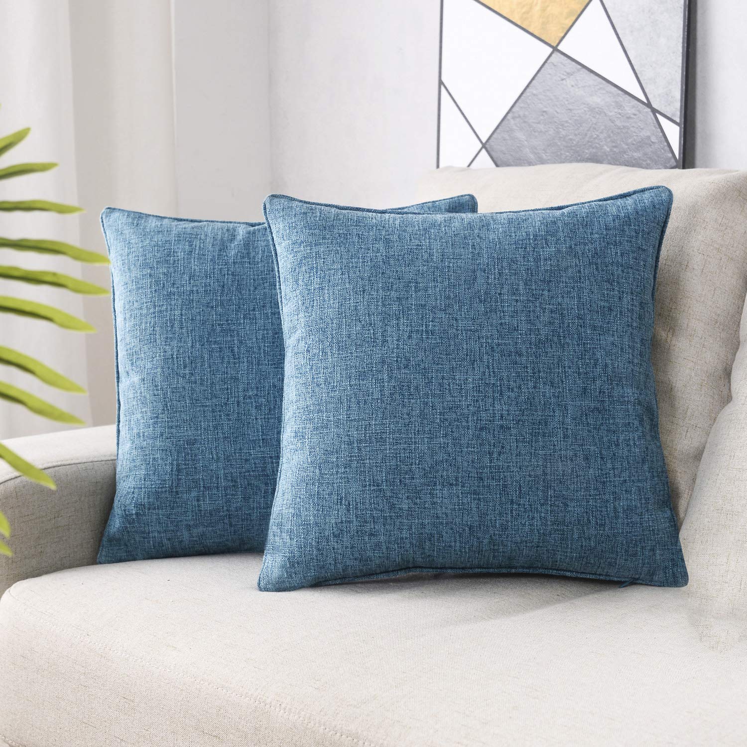 HPUK Decorative Throw Pillow Covers Set of 4 Geometric Design Linen Cushion Cover for Couch Sofa Living Room, 18"x18" inches, Chocolate