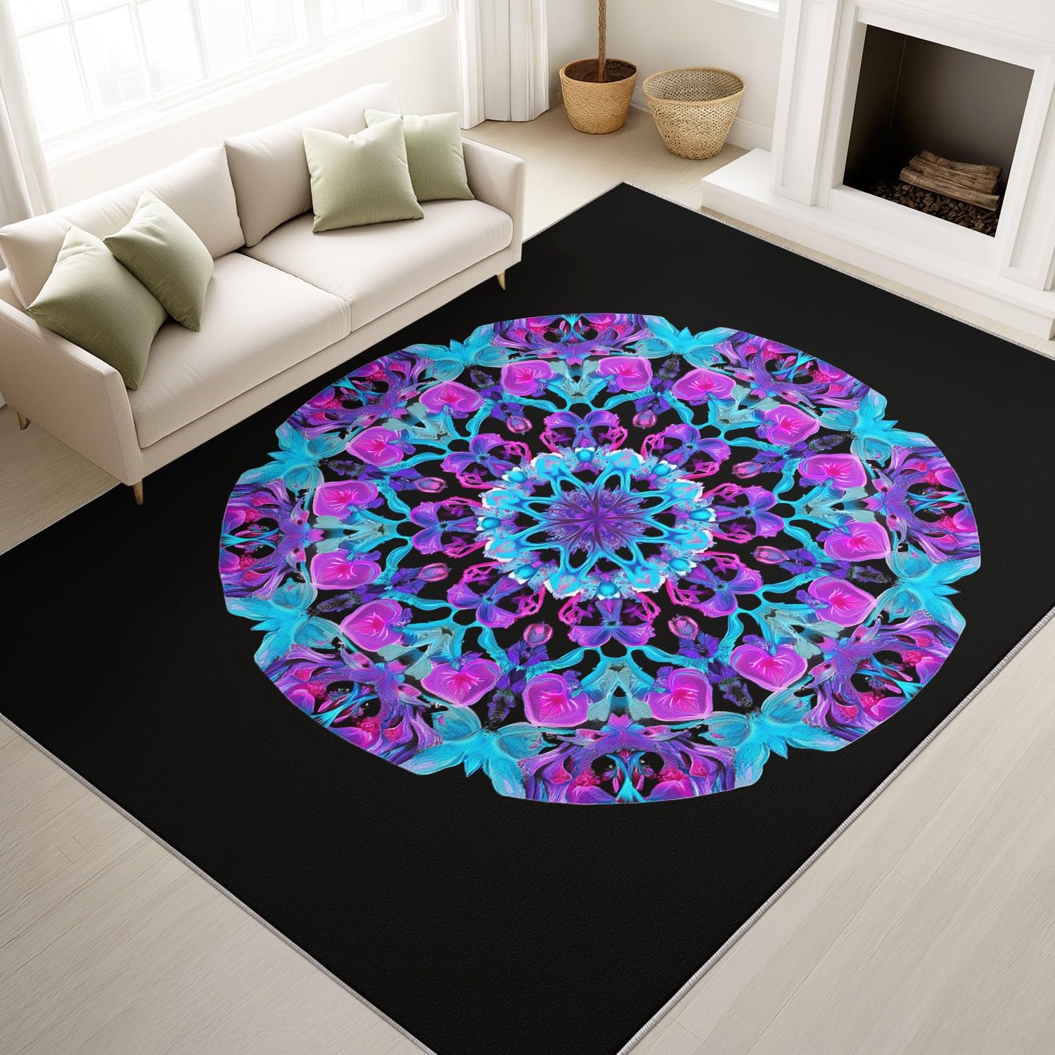 Nordic Black White Checkered Rug 4×6ft, Foldable Washable Indoor Floor Mat