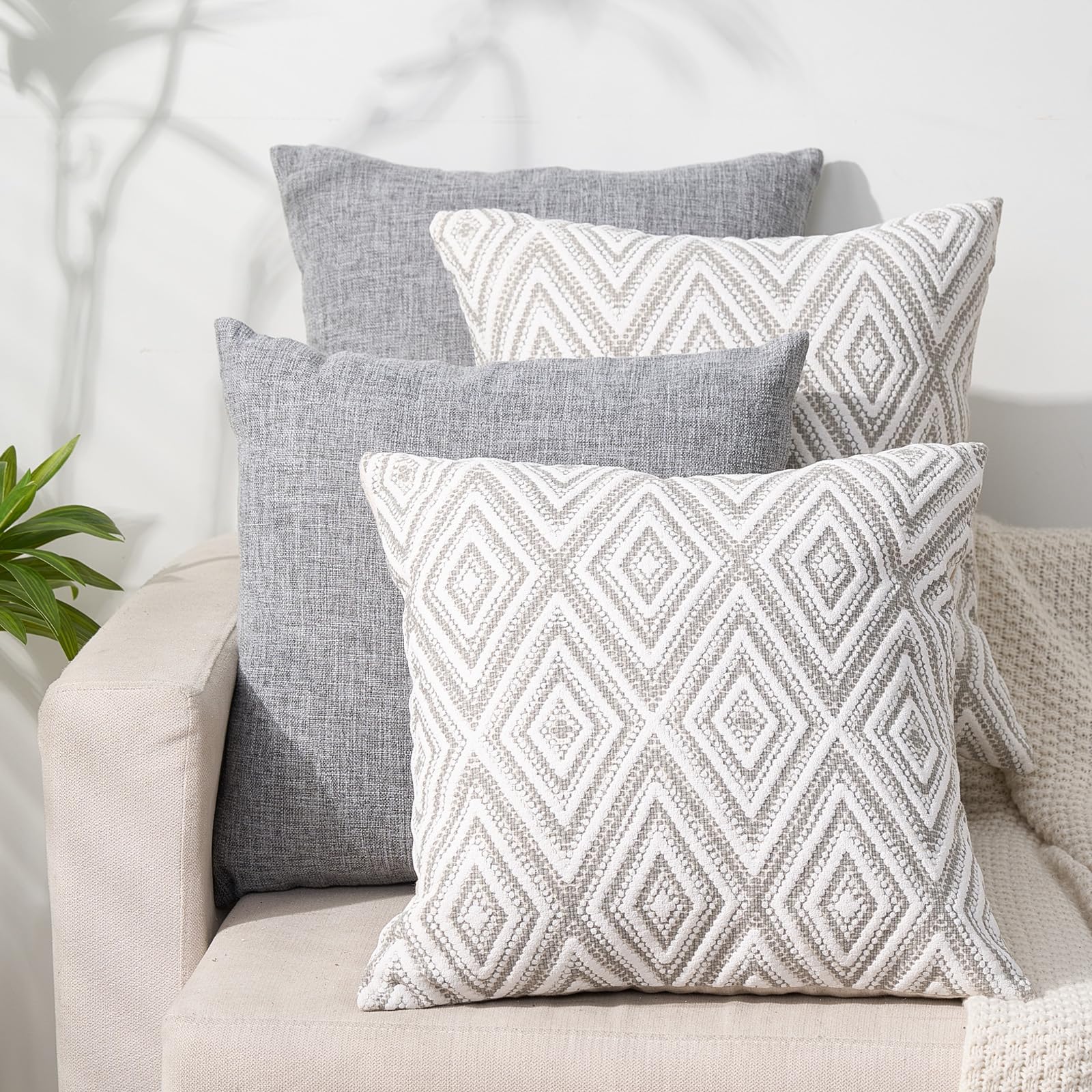 HPUK Decorative Throw Pillow Covers Set of 4 Geometric Design Linen Cushion Cover for Couch Sofa Living Room, 20"x20" inches, Black