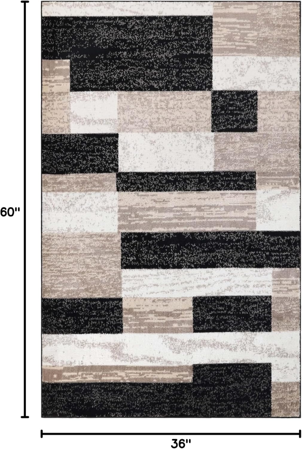 Superior Indoor Area Rug, Jute Backed, Modern Geometric Patchwork Floor Decor for Bedroom, Office, Living Room, Entryway, Kitchen, Hardwood Floors, Rockwood Collection, 3' x 5', Ivory-Beige