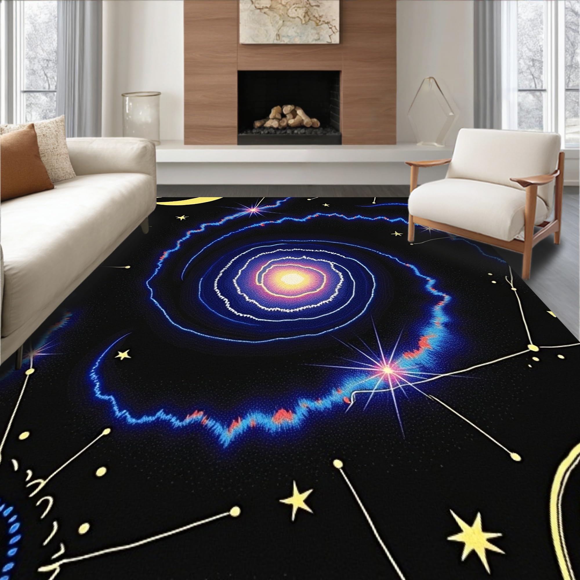 Gold 5x7 Flatwoven Area Rug, Crest Wave Design, Washable for Living Room Bedroom