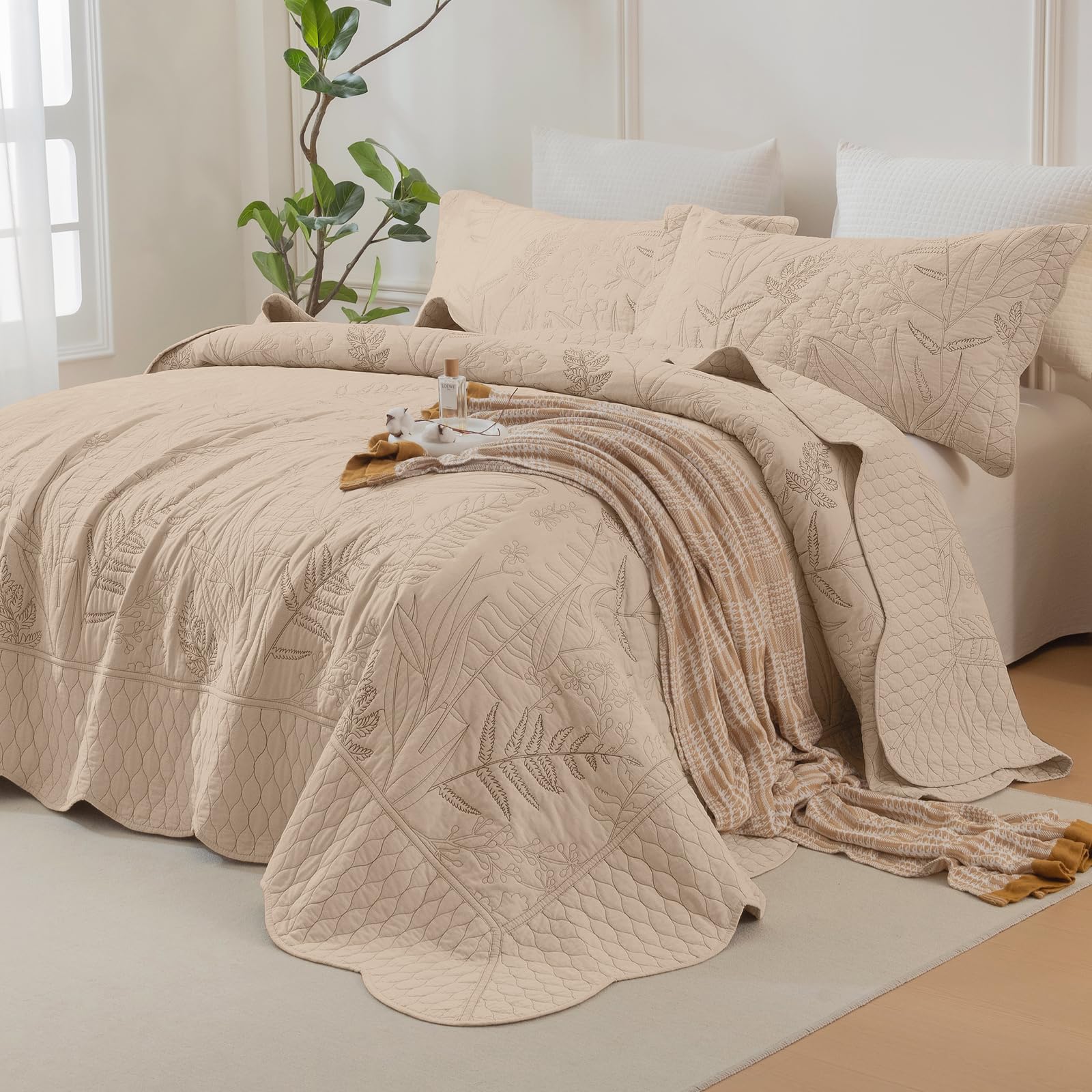 Sanracie 100% Cotton Quilt Queen Size(90"x98")-Floral Quilted Bedspreads Set,3pcs Yellow Wild Flower Botanical Printed Pattern Quilt Bedding Coverlet Summer Soft Lightweight Aesthetic Bedding