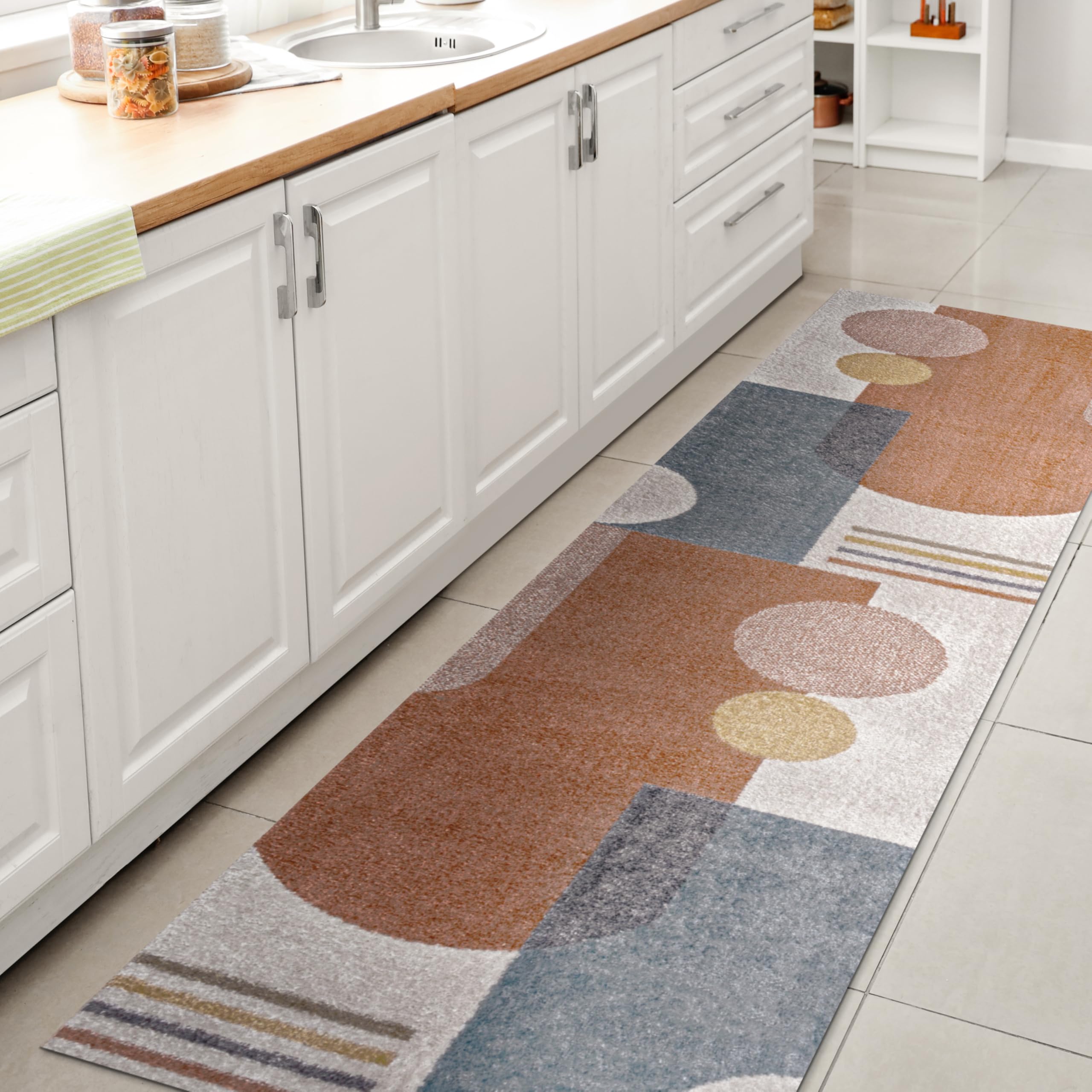 JONATHAN Y Machine Washable Cream/Terra Indoor Area Rug 8X10 ft, Kallax Geometric Modern Low-Pile for Living Room, Bedroom, Kitchen, Office, Easy-Cleaning, Pet-Friendly, Non-Shedding WSH311A-8