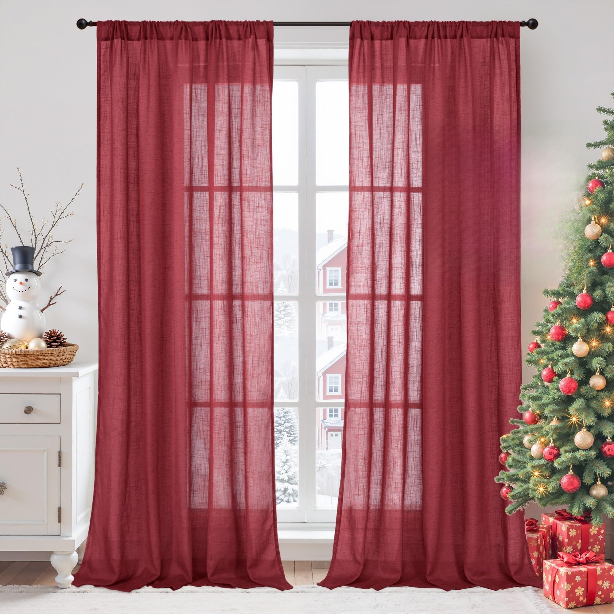 BGment 80 Inches Long Natural Linen Curtains 2 Panels Set - Burlap Light Filtering Window Drapes with Rod Pocket Semi Sheer for Farmhouse Bedroom Decor Rustic, 52 Inch Wide Each Panel