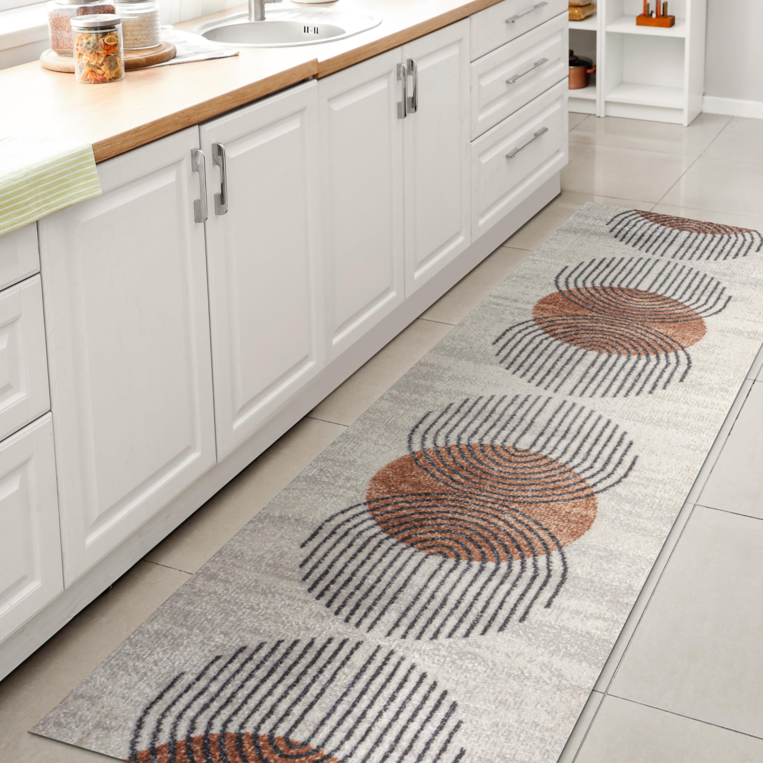 JONATHAN Y Machine Washable Cream/Terra Indoor Area Rug 8X10 ft, Kallax Geometric Modern Low-Pile for Living Room, Bedroom, Kitchen, Office, Easy-Cleaning, Pet-Friendly, Non-Shedding WSH311A-8