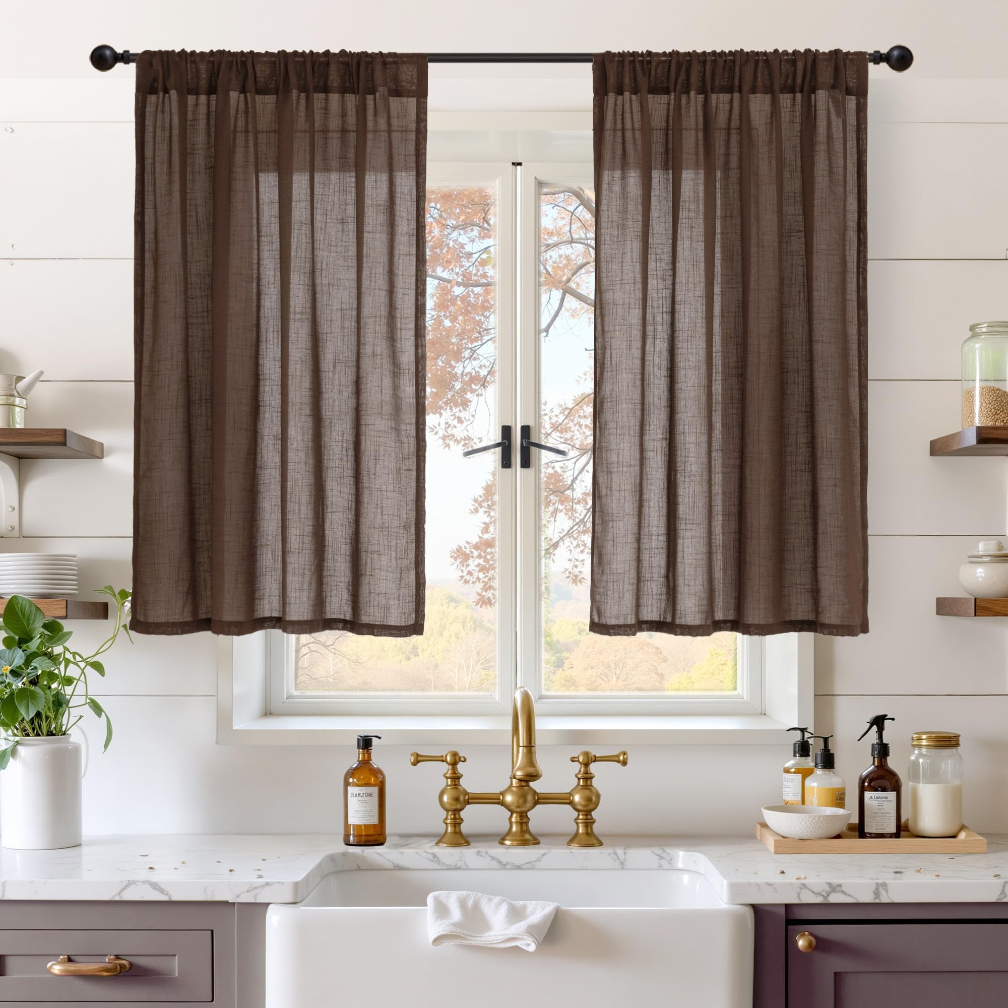 BGment 80 Inches Long Natural Linen Curtains 2 Panels Set - Burlap Light Filtering Window Drapes with Rod Pocket Semi Sheer for Farmhouse Bedroom Decor Rustic, 52 Inch Wide Each Panel