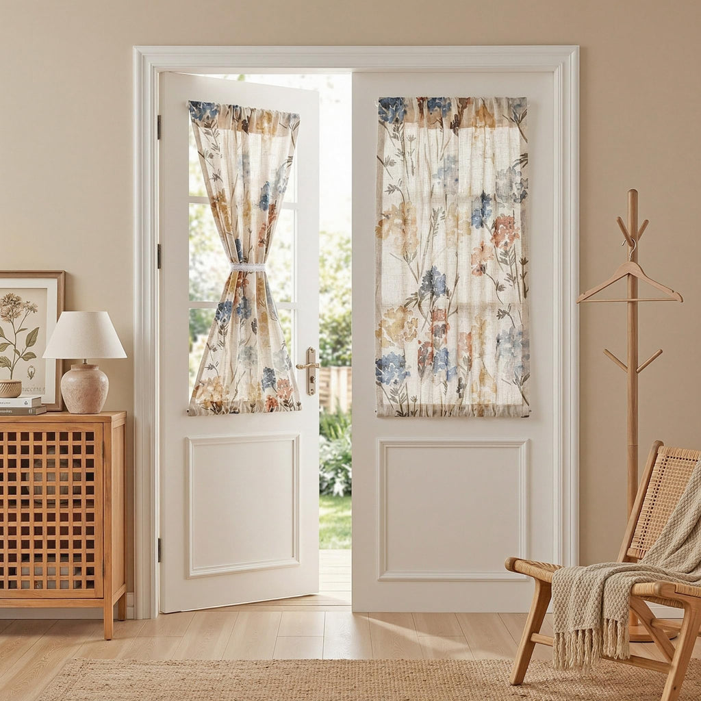 MYSKY HOME Floral Curtains for Living Room Linen Look Semi Sheer Vertical Light Filtering Privacy Drapes Decor Farmhouse Style Texture for Bedroom Dining Room, Brown, W52 x L84, Pack-2