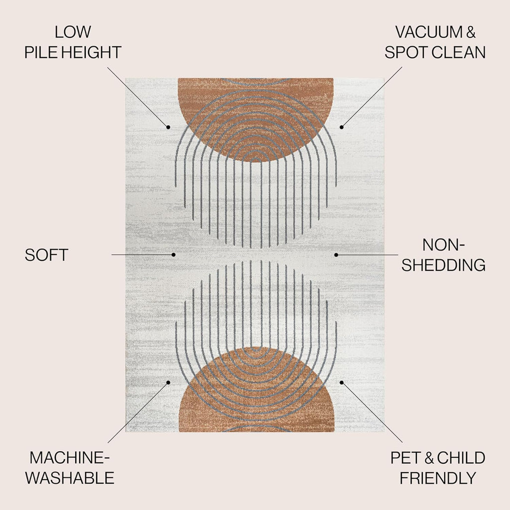 JONATHAN Y Machine Washable Cream/Terra Indoor Area Rug 8X10 ft, Kallax Geometric Modern Low-Pile for Living Room, Bedroom, Kitchen, Office, Easy-Cleaning, Pet-Friendly, Non-Shedding WSH311A-8