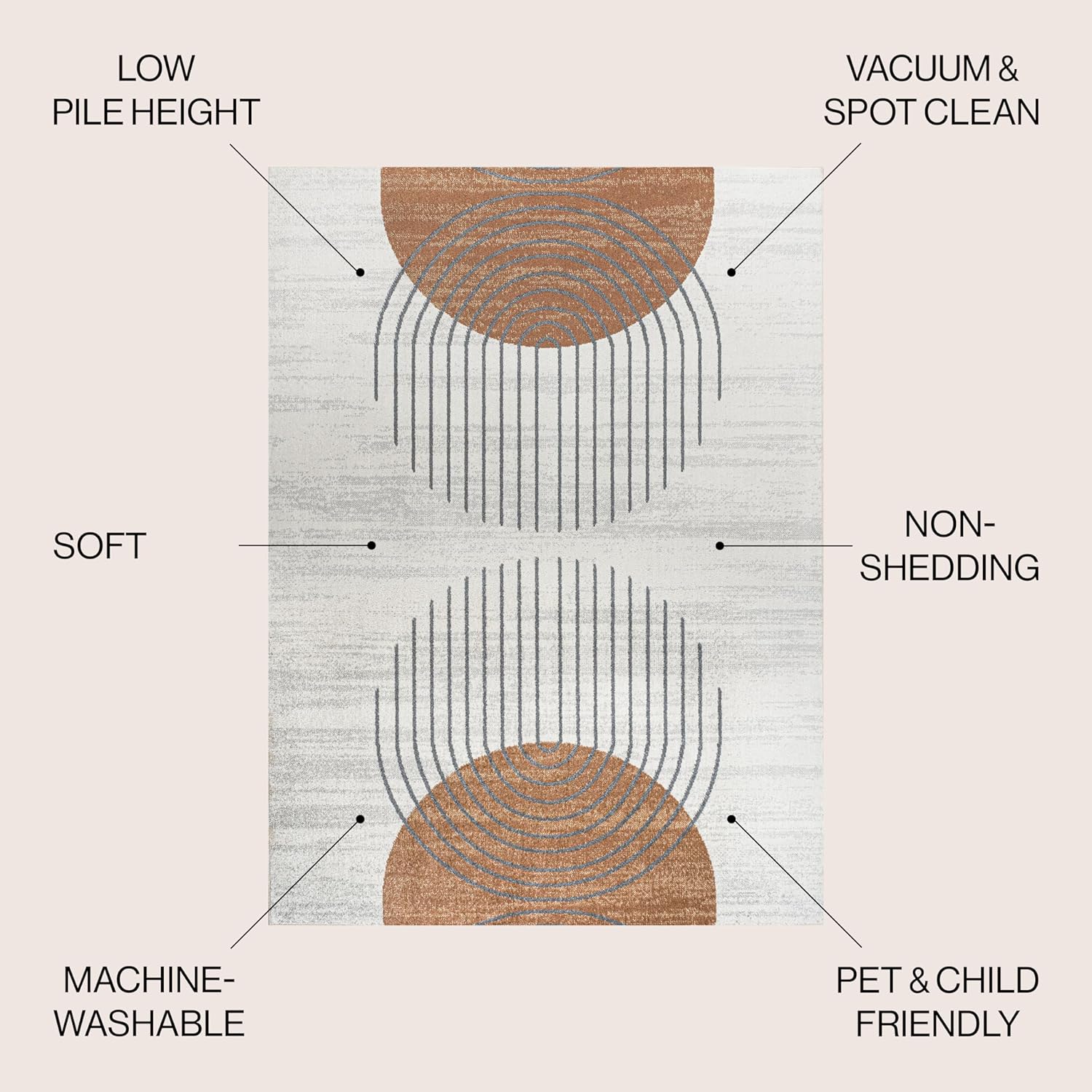 JONATHAN Y Machine Washable Cream/Terra Indoor Area Rug 8X10 ft, Kallax Geometric Modern Low-Pile for Living Room, Bedroom, Kitchen, Office, Easy-Cleaning, Pet-Friendly, Non-Shedding WSH311A-8