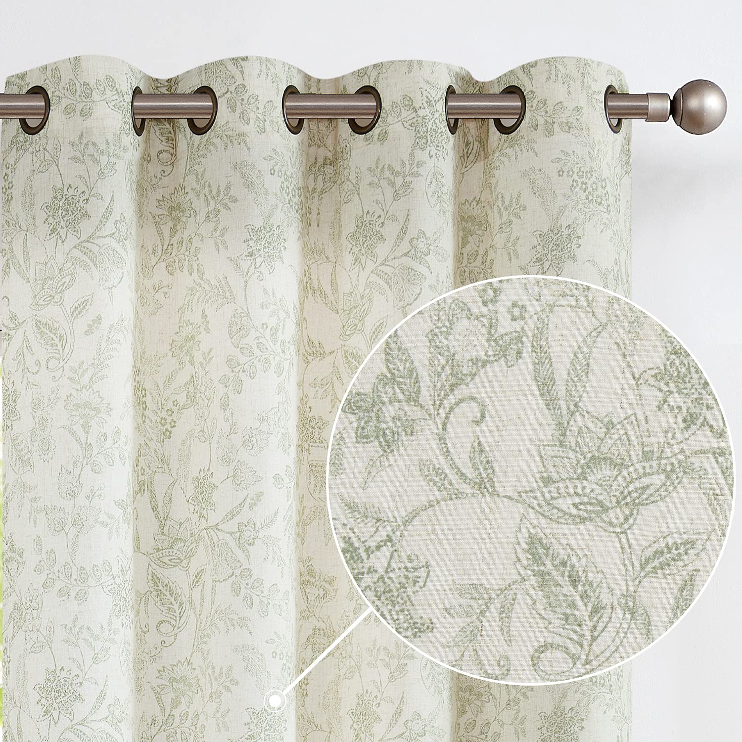 Lazzzy Linen Farmhouse Curtains for Living Room 84 Inch Length Floral Print Window Curtains Semi Sheer Drapes for Bedroom Country Light Filtering Curtain Grommet Top 2 Panels Blue on Beige