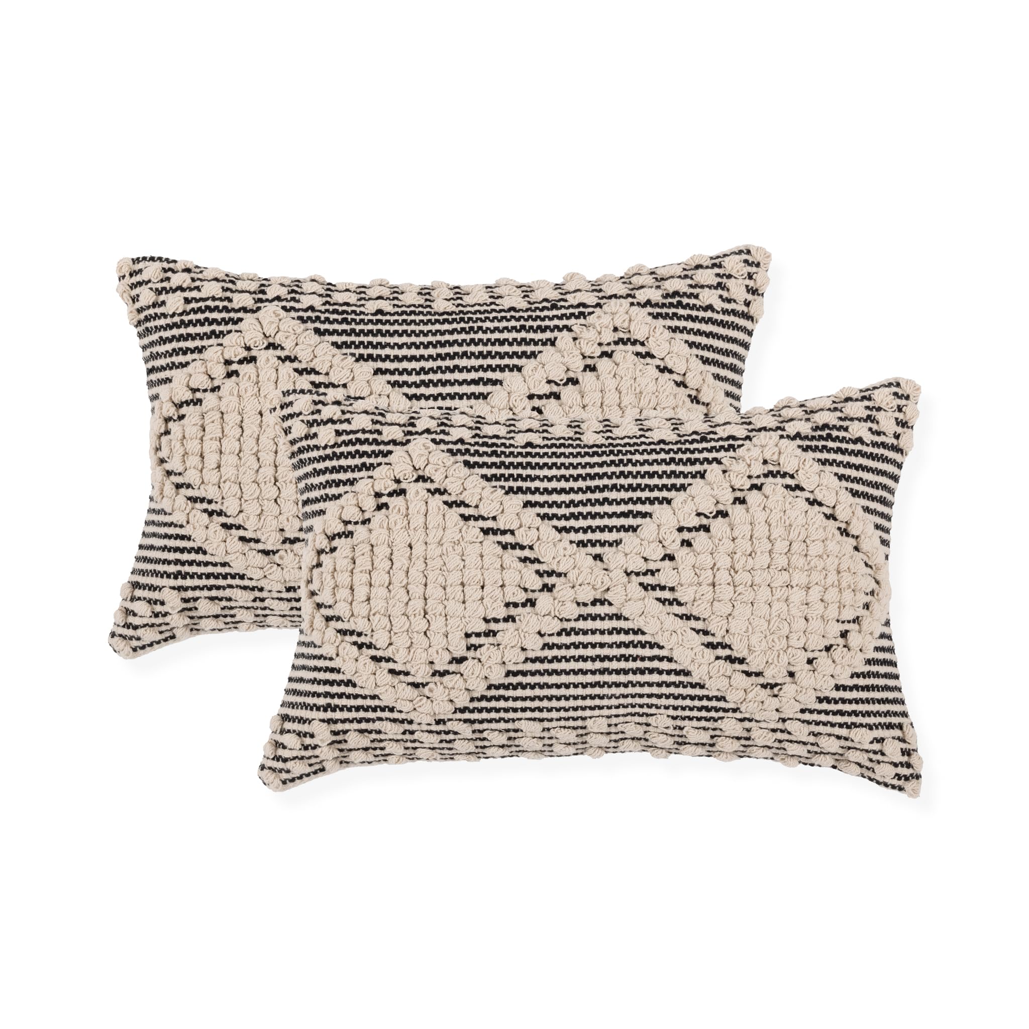 REDEARTH Handmade Boho Throw Pillow Covers - Bohemian Chic Farmhouse Style - Accent Woven Indoor and Outdoor Pillow Cushion Cases for Couch - Bed - Chair - Sofa - Benches – Set of 2-18"x18" - Taupe