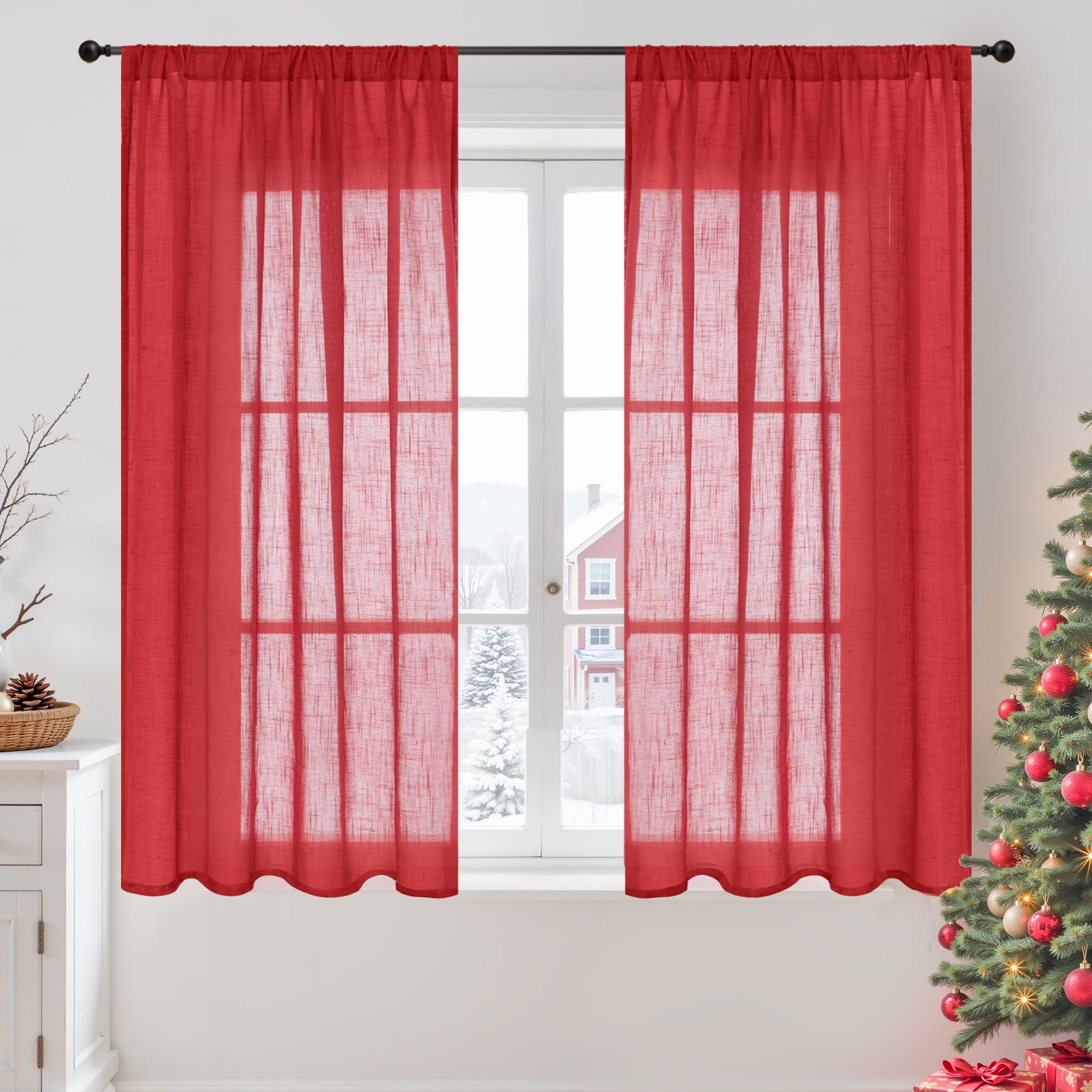 BGment 80 Inches Long Natural Linen Curtains 2 Panels Set - Burlap Light Filtering Window Drapes with Rod Pocket Semi Sheer for Farmhouse Bedroom Decor Rustic, 52 Inch Wide Each Panel