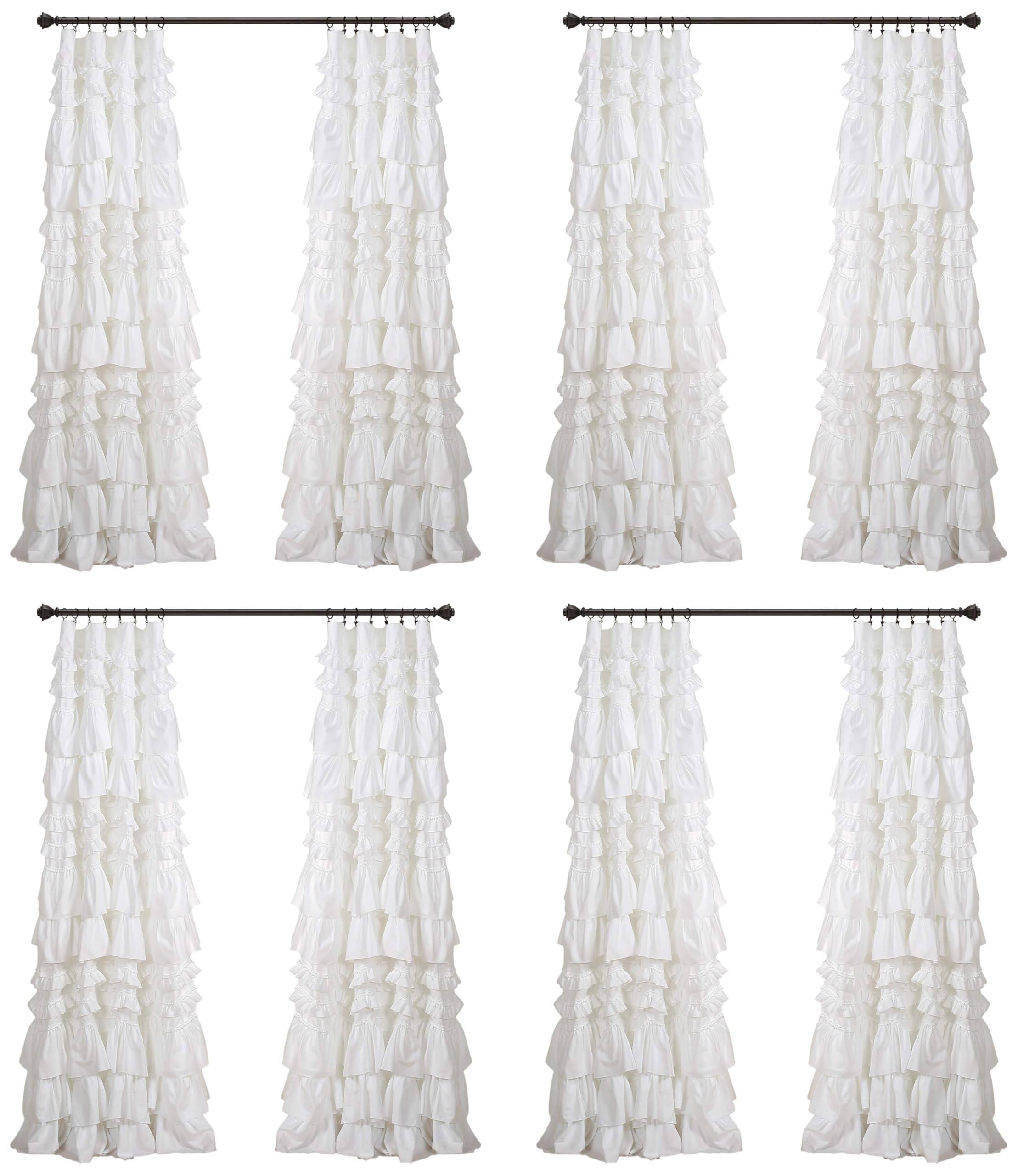 Lush Decor Kemmy Light Filtering Window Curtain Panel Single 52" W x 84" L Ivory - Drapes - Ruffled Curtains for Bedroom - Cream Curtains - Coquette Decor