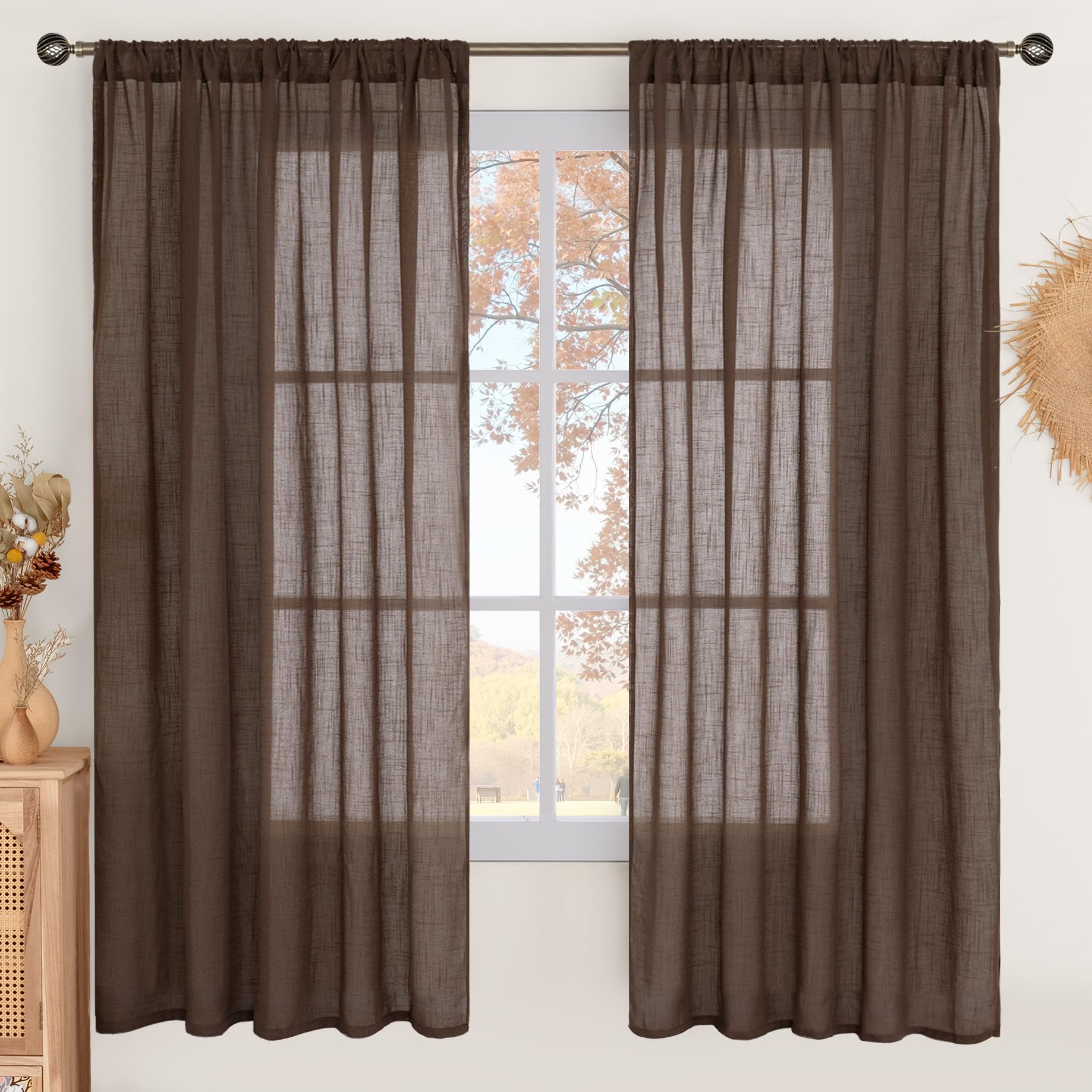 BGment 80 Inches Long Natural Linen Curtains 2 Panels Set - Burlap Light Filtering Window Drapes with Rod Pocket Semi Sheer for Farmhouse Bedroom Decor Rustic, 52 Inch Wide Each Panel