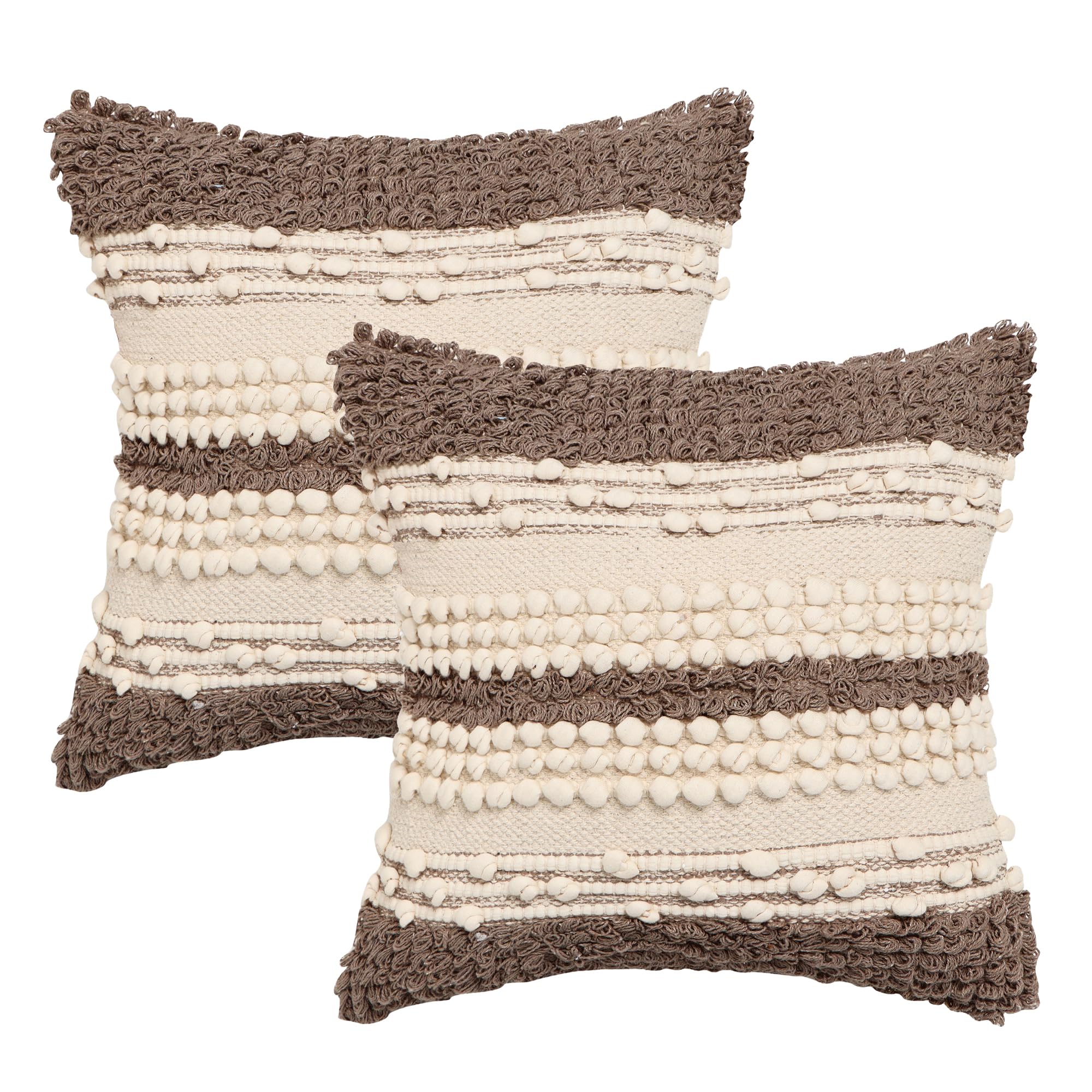 REDEARTH Handmade Boho Throw Pillow Covers - Bohemian Chic Farmhouse Style - Accent Woven Indoor and Outdoor Pillow Cushion Cases for Couch - Bed - Chair - Sofa - Benches – Set of 2-18"x18" - Taupe