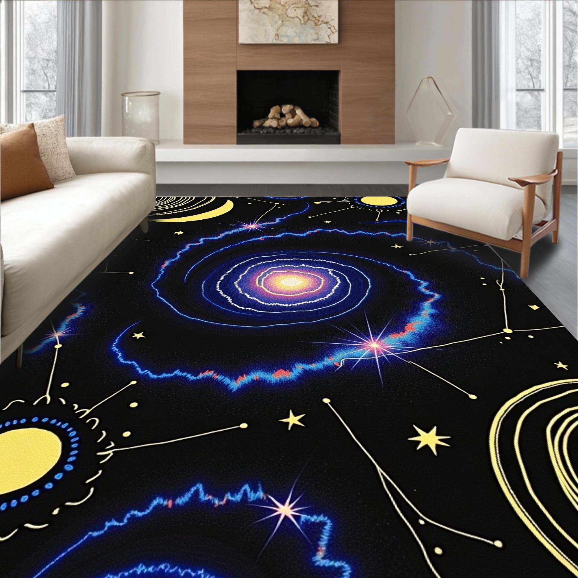Gold 5x7 Flatwoven Area Rug, Crest Wave Design, Washable for Living Room Bedroom