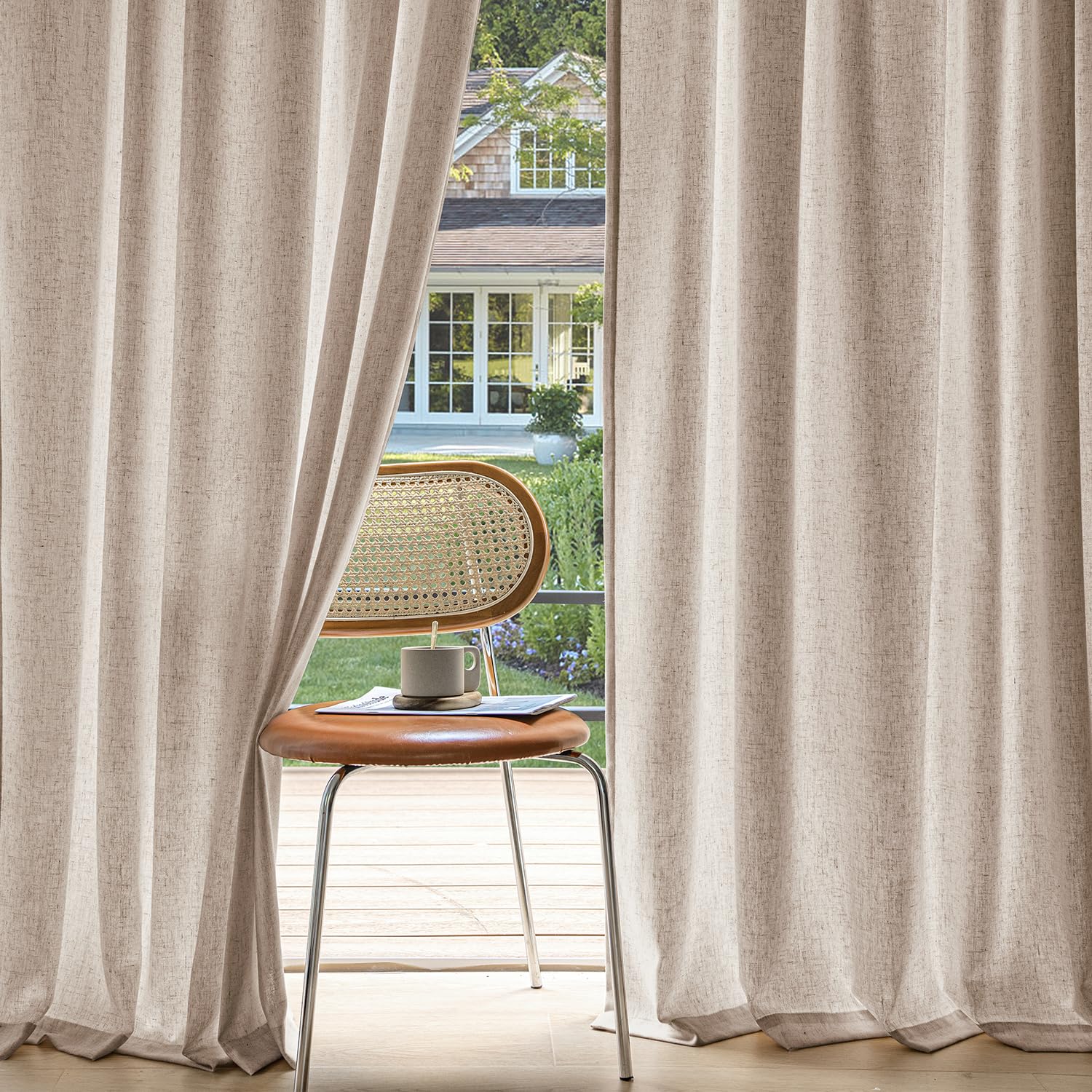 MIULEE Non-See-Through Privacy Linen Curtains 2 Panels, Light Filtering Window Curtains Farnhouse Textured Back Tab Semi Sheer Drapes for Bedroom Living Room, 52 x 84 Inches Long, Linen