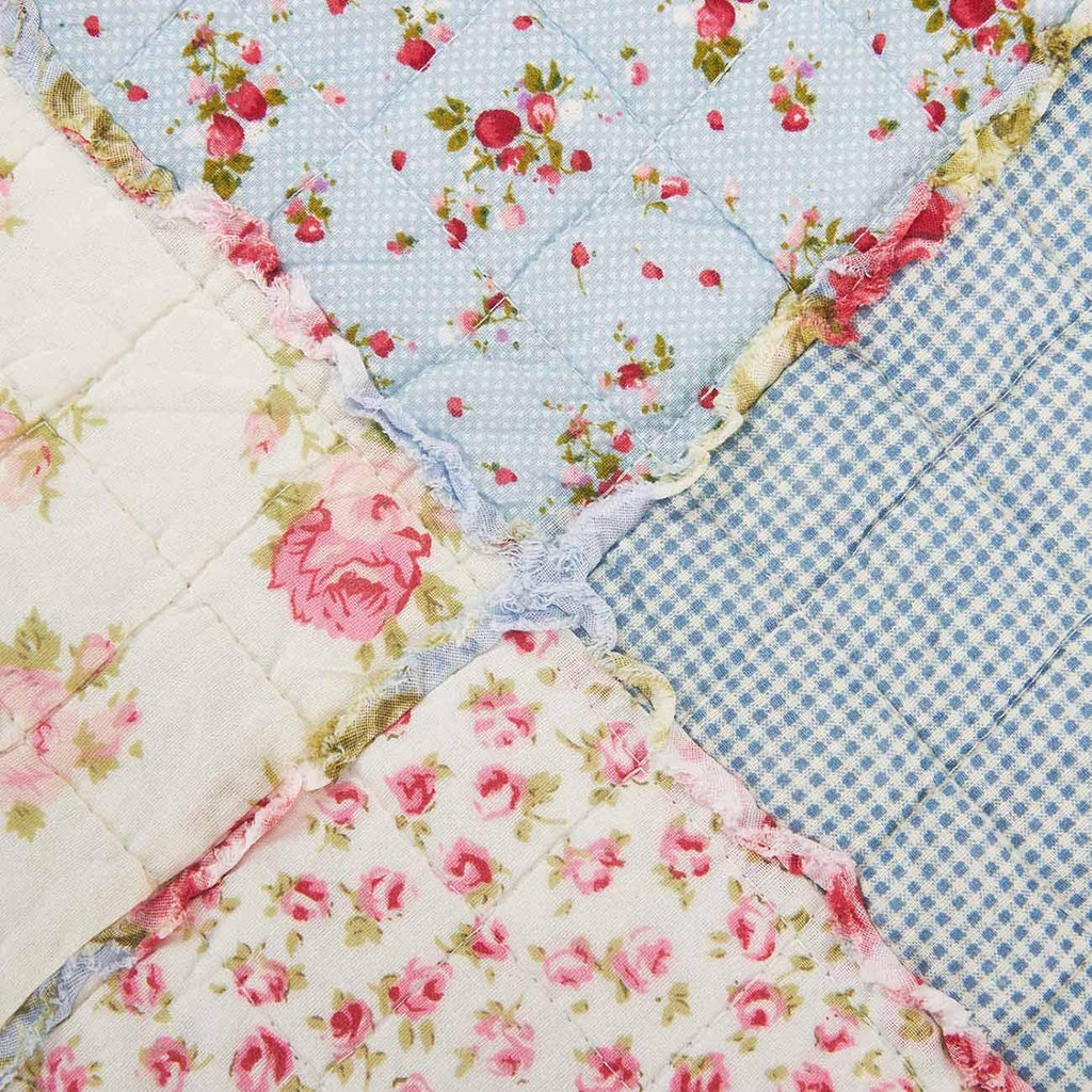 Cozyholy Original 100% Cotton Quilt Full Queen Size Blue Floral Patchwork Quilt, Lightweight Reversible Bedspread Quilted Throw Blanket, Vintage Shabby Chic Cottage Bedding Coverlet for Bed Couch Sofa