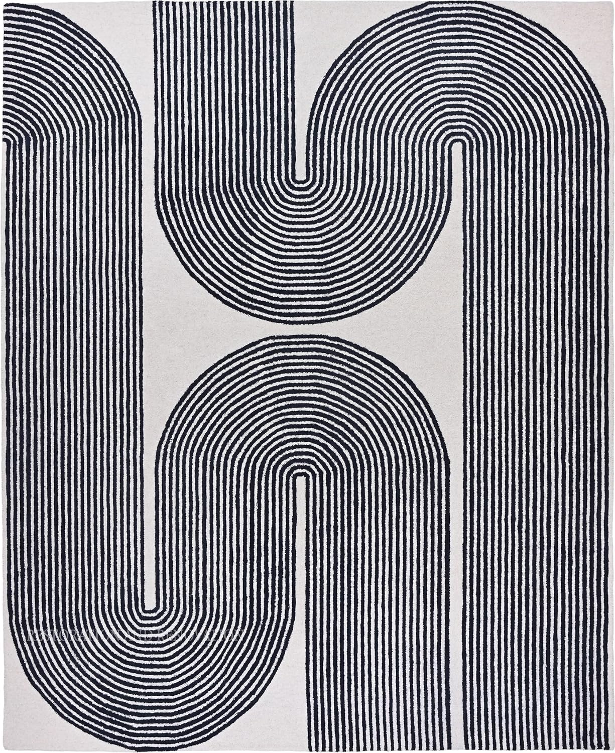Modern Handmade Wool Area Rug, Abstract Curved Line Geometric Carpet for Living Room Bedroom, Contemporary Tufted Indoor Rug with Soft Pile and Cotton Backing (Gold, 5' x 8')