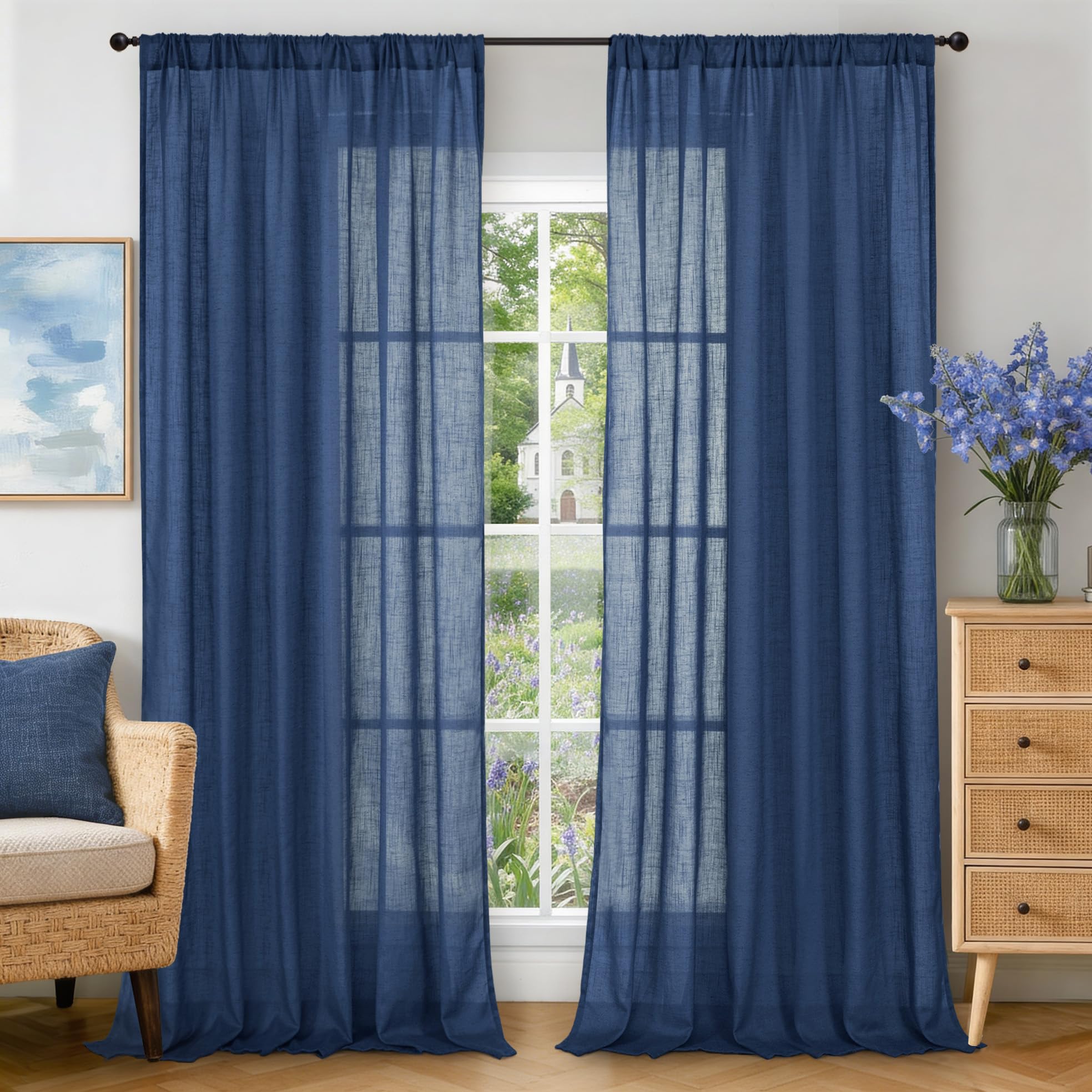 BGment 80 Inches Long Natural Linen Curtains 2 Panels Set - Burlap Light Filtering Window Drapes with Rod Pocket Semi Sheer for Farmhouse Bedroom Decor Rustic, 52 Inch Wide Each Panel