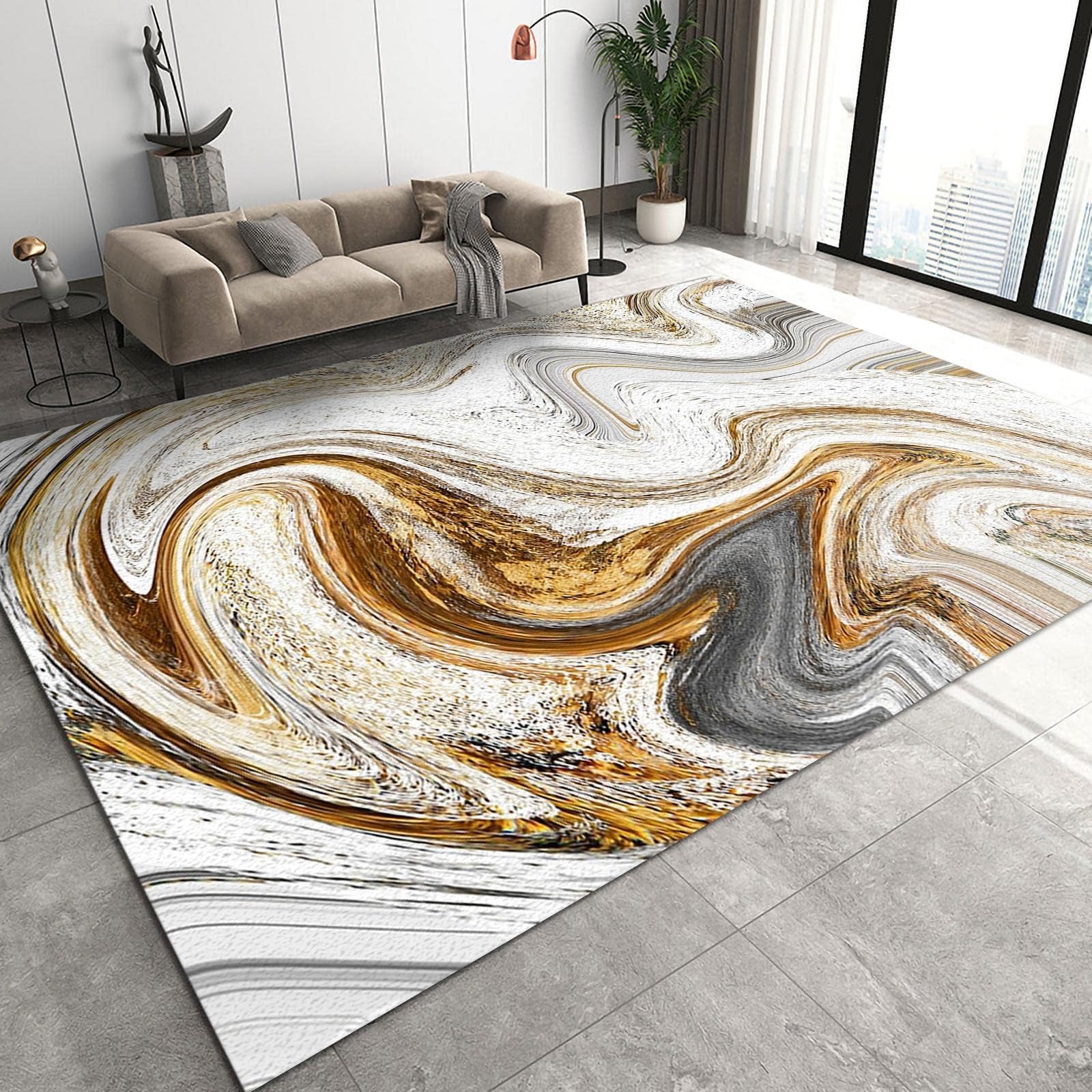5x6 Area Rug Nordic Light Luxury Rugs for Bedroom, Emerald Green Pink Blue Gold Geometric Bedroom Rug Aesthetic Easy to Clean for Indoor Outdoor Hardwood Floors Home Decor