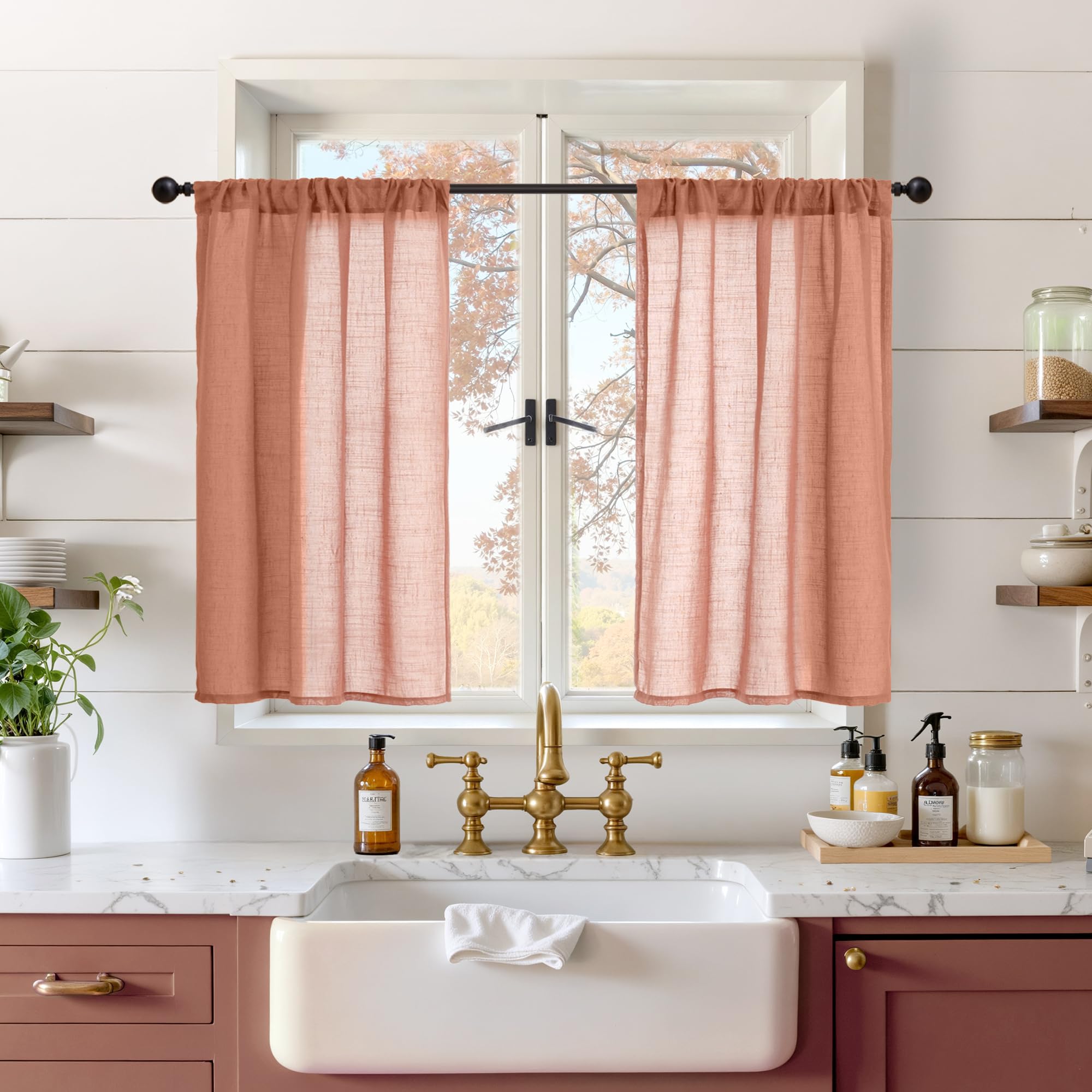 BGment 80 Inches Long Natural Linen Curtains 2 Panels Set - Burlap Light Filtering Window Drapes with Rod Pocket Semi Sheer for Farmhouse Bedroom Decor Rustic, 52 Inch Wide Each Panel