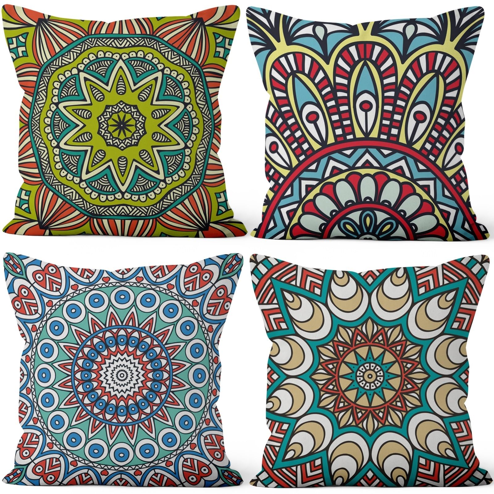 4 Pcs/Set Geometric Pillow Covers Boho Abstract Strips Patchwork Color Geometric Ethnic Colorful Vintage Artwork Linen Throw Cushion Cases for Couch Sofa Bedroom Decorative, 22"x22"