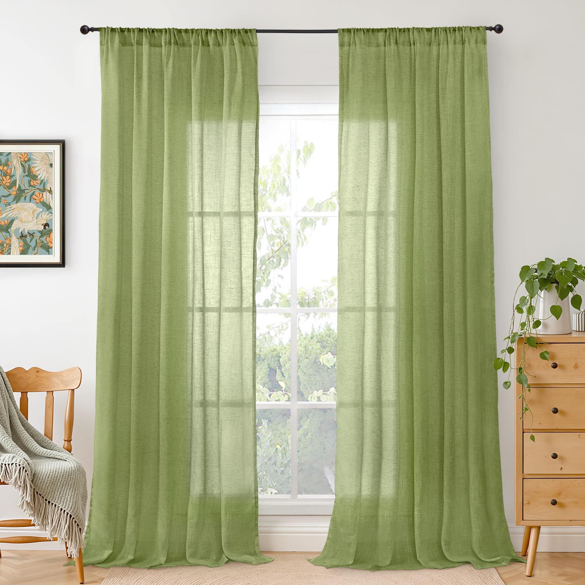 BGment 80 Inches Long Natural Linen Curtains 2 Panels Set - Burlap Light Filtering Window Drapes with Rod Pocket Semi Sheer for Farmhouse Bedroom Decor Rustic, 52 Inch Wide Each Panel