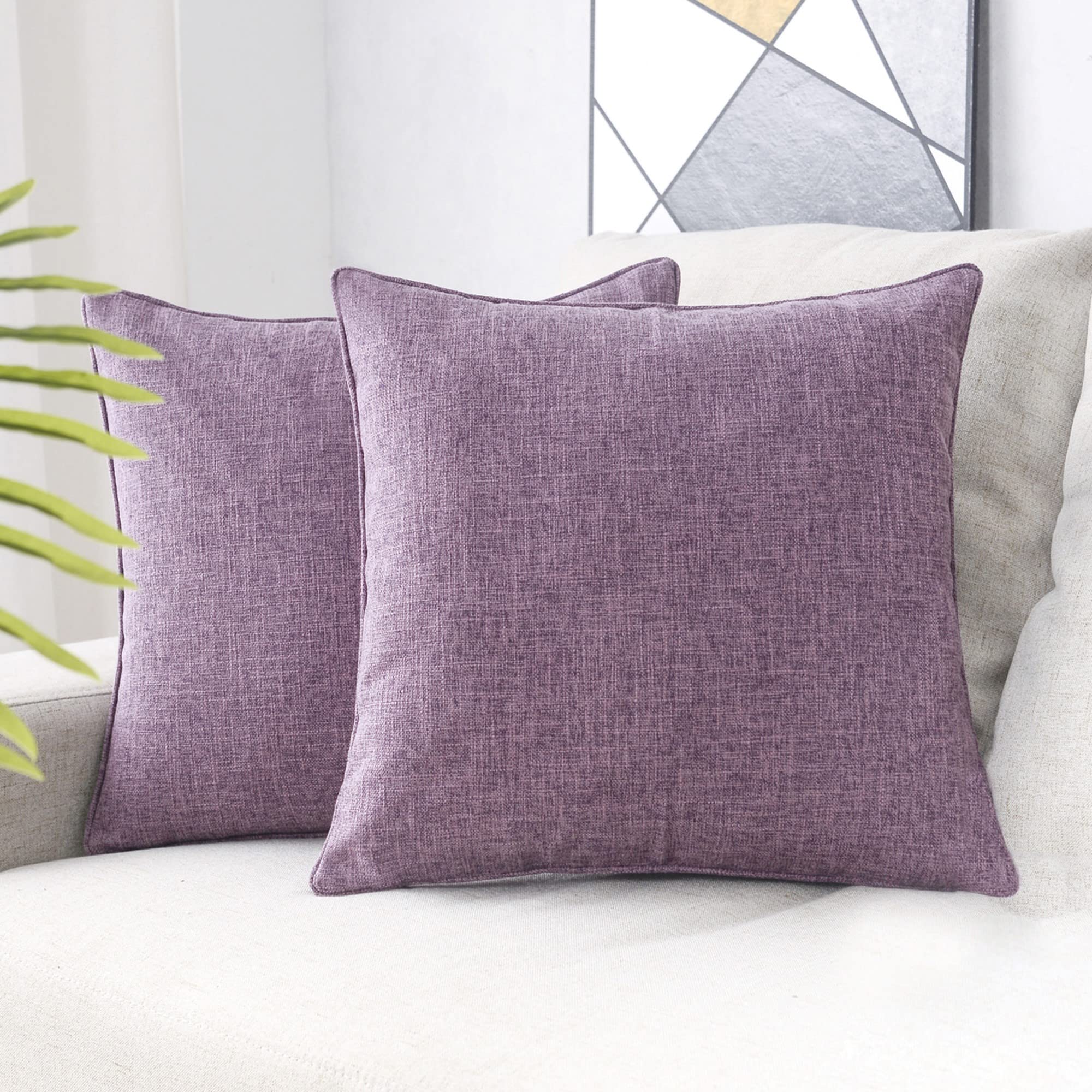 HPUK Decorative Throw Pillow Covers Set of 4 Geometric Design Linen Cushion Cover for Couch Sofa Living Room, 18"x18" inches, Chocolate