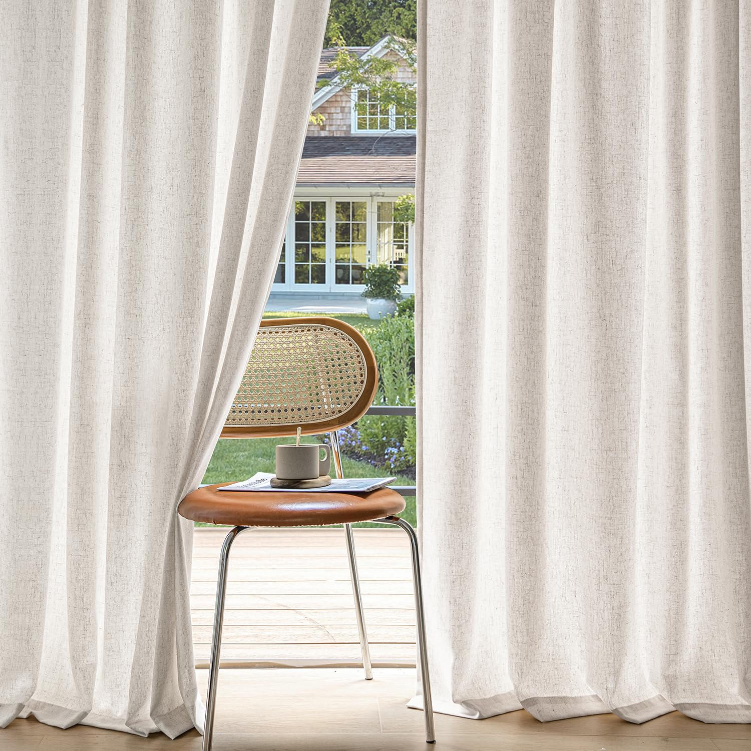 MIULEE Non-See-Through Privacy Linen Curtains 2 Panels, Light Filtering Window Curtains Farnhouse Textured Back Tab Semi Sheer Drapes for Bedroom Living Room, 52 x 84 Inches Long, Linen