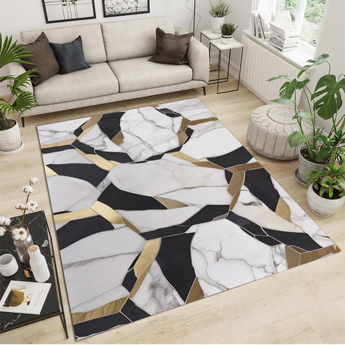 3x5 Rug Minimalist Light Luxury Washable Rugs, Nordic Marble Irregular Geometry Bedroom Rugs with Non Slip Backing for Bedroom Hotel Hardwood Floors Garage Farmhouse