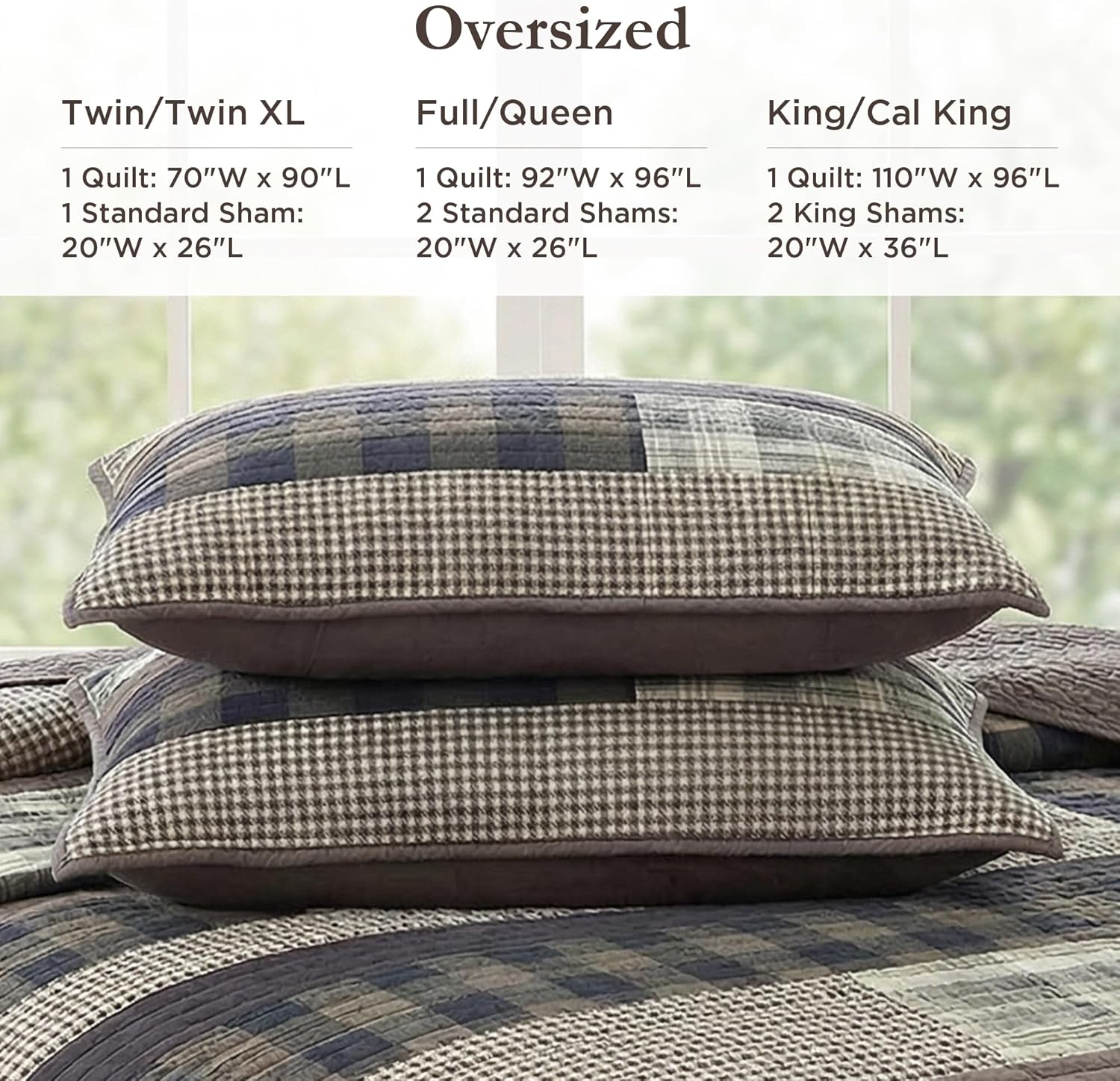 Woolrich Winter Plains Reversible Quilt Set - Cottage Styling Reversed to Solid Color, All Season Lightweight Coverlet, Cozy Bedding Layer, Matching Shams, Oversized Full/Queen, Stripes Taupe 3 Piece
