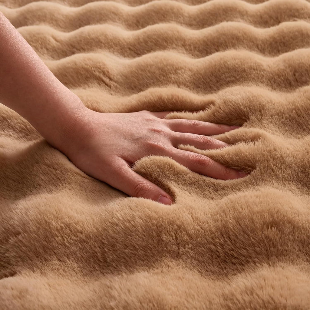 Coffee Rabbit Plush Rug 4'x6', Fluffy Shaggy Area Rug for Nursery & Kids Room, Faux Fur Carpet for Girls Bedroom, Living Room, Teen Decor